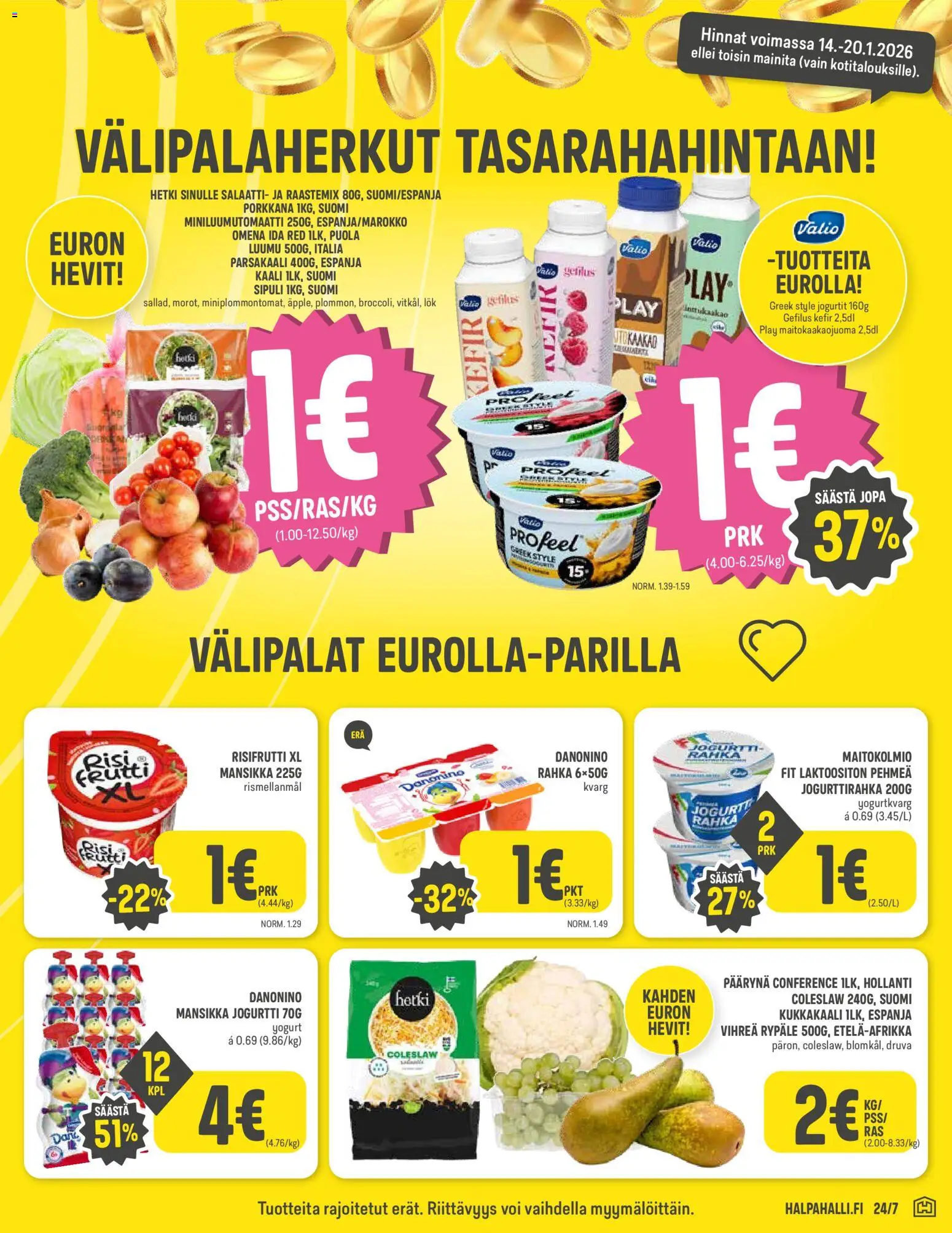Halpa Halli tarjoukset – voimassa 14.01.2026 alkaen | Sivu: 3 | Tuotteet: Luumu, Jogurtti, Kukkakaali, Porkkana