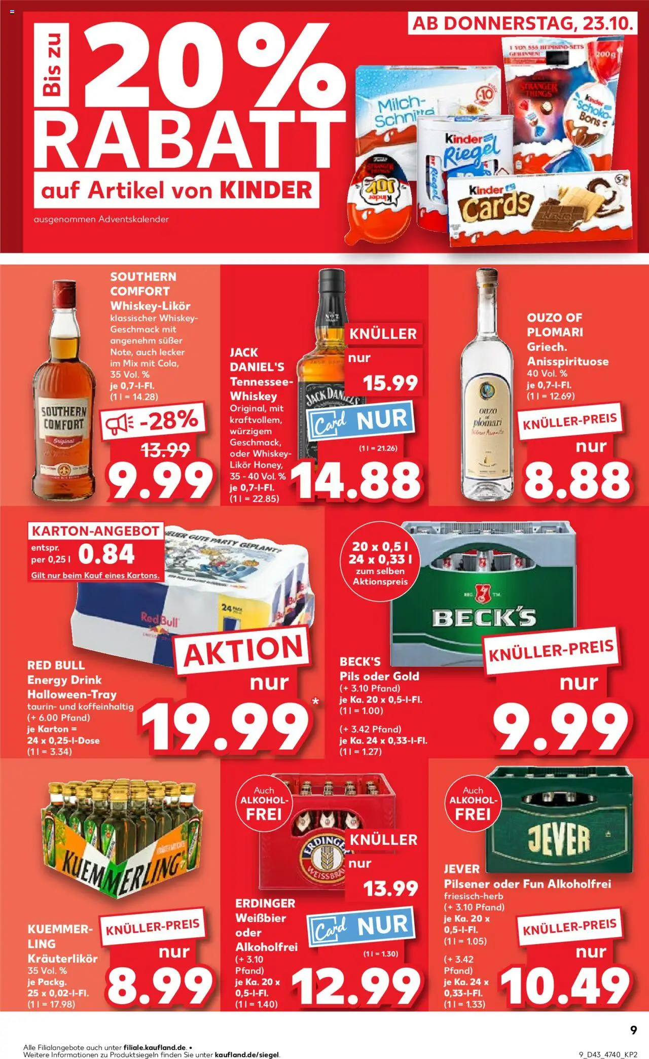 Kaufland prospekt Hannover	 – gültig ab 23.10.2025 | Seite: 9 | Produkte: Ouzo, Weißbier, Jack Daniel's, Kuemmerling