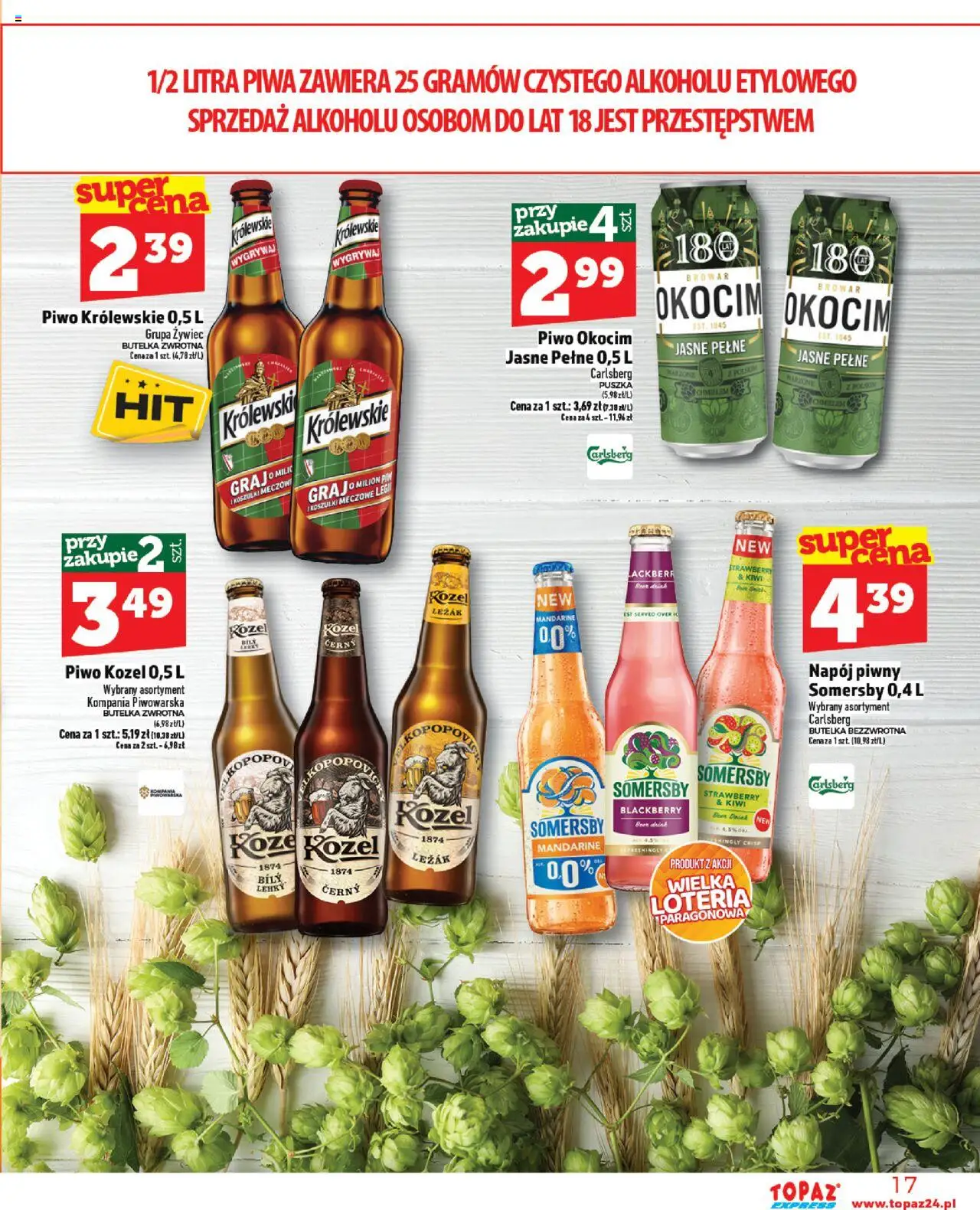 Topaz Gazetka - Express od 21.08.2025 | Strona: 17 | Produkty: Leżak, Piwo, Piwo kozel, Kiwi