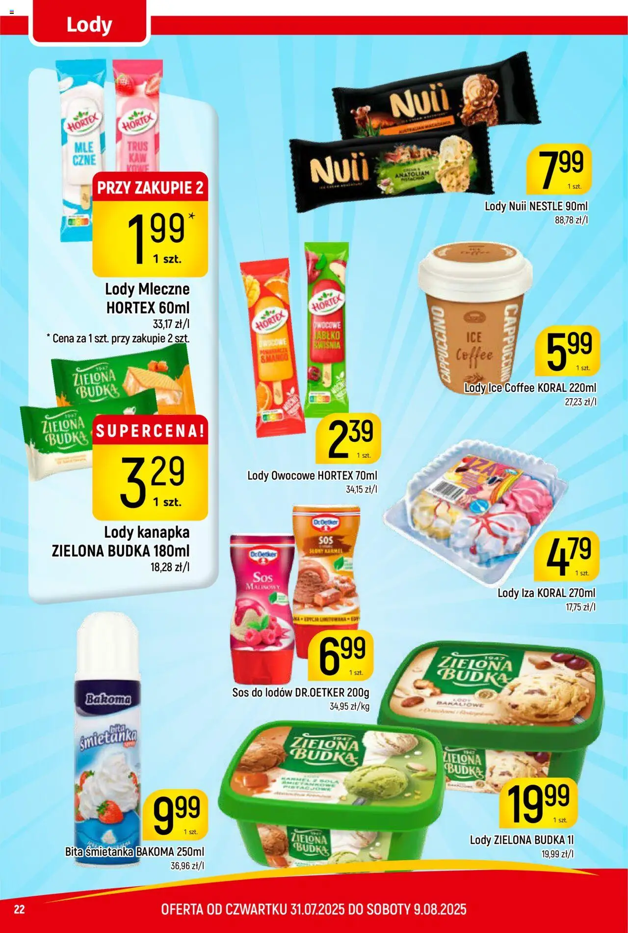 Piotruś Pan Gazetka od 31.07.2025 | Strona: 22 | Produkty: Bita śmietanka, Cappuccino, Lody, Sos