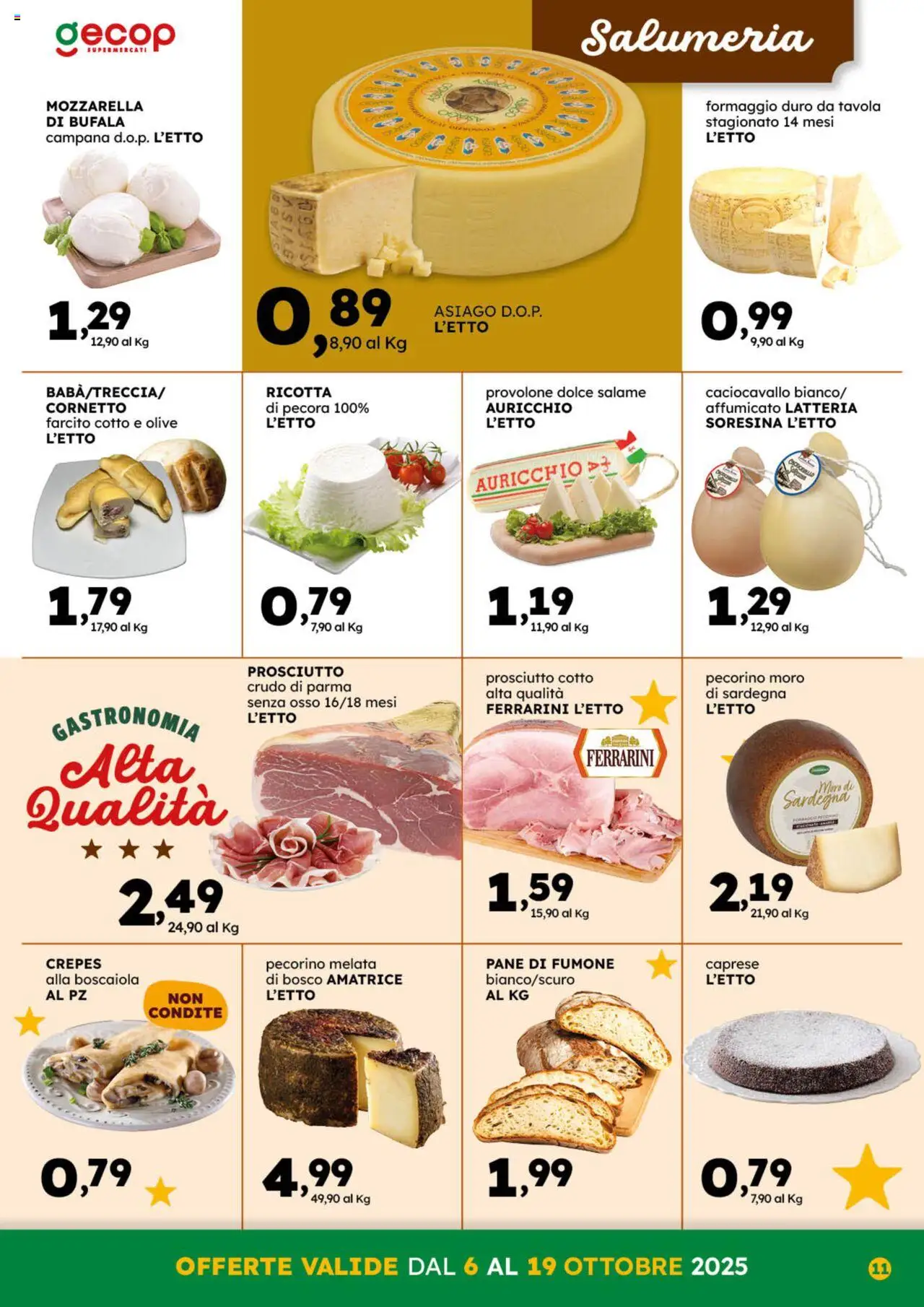 Volantino GECOP del 06.10.2025 | Pagina: 11 | Prodotti: Pane, Mozzarella, Olive, Pecorino