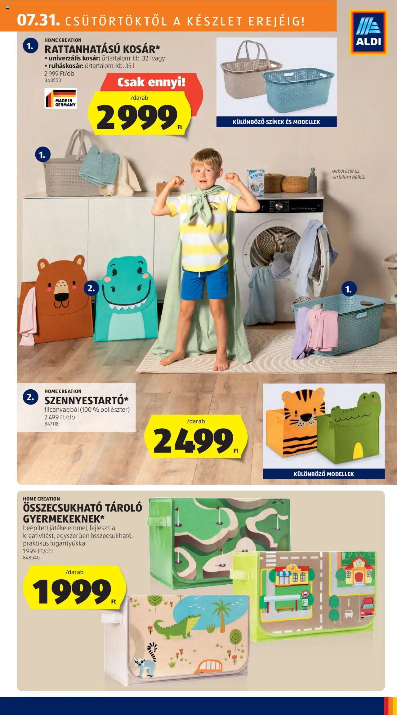 Aldi akciós ujság - amely érvényes a következő dátumtól: 31.07.2025 | Oldal: 5 | Termékek: Kosár, Dekoráció, Ruháskosár