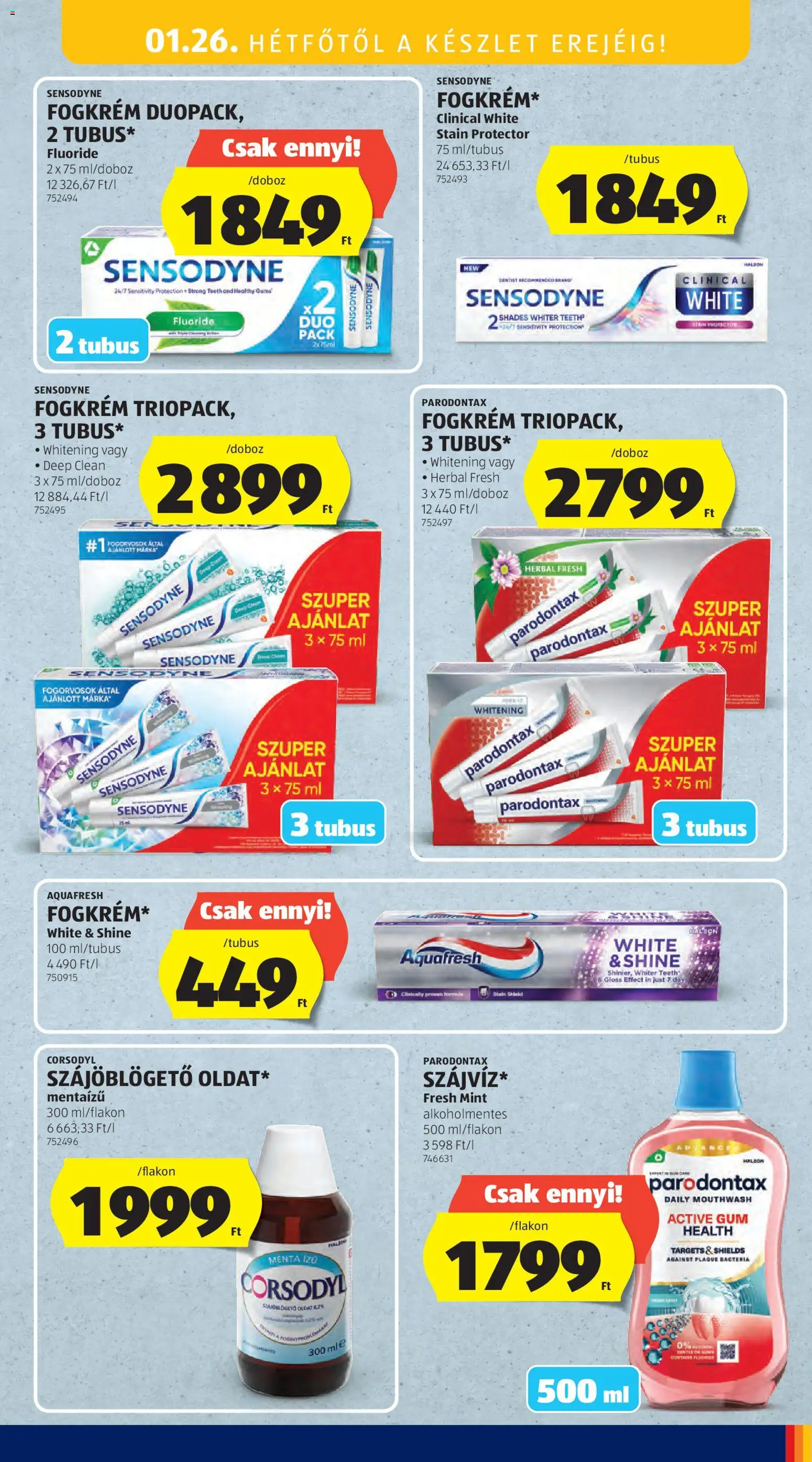 Aldi akciós ujság - amely érvényes a következő dátumtól: 22.01.2026 | Oldal: 43 | Termékek: Fogkrém