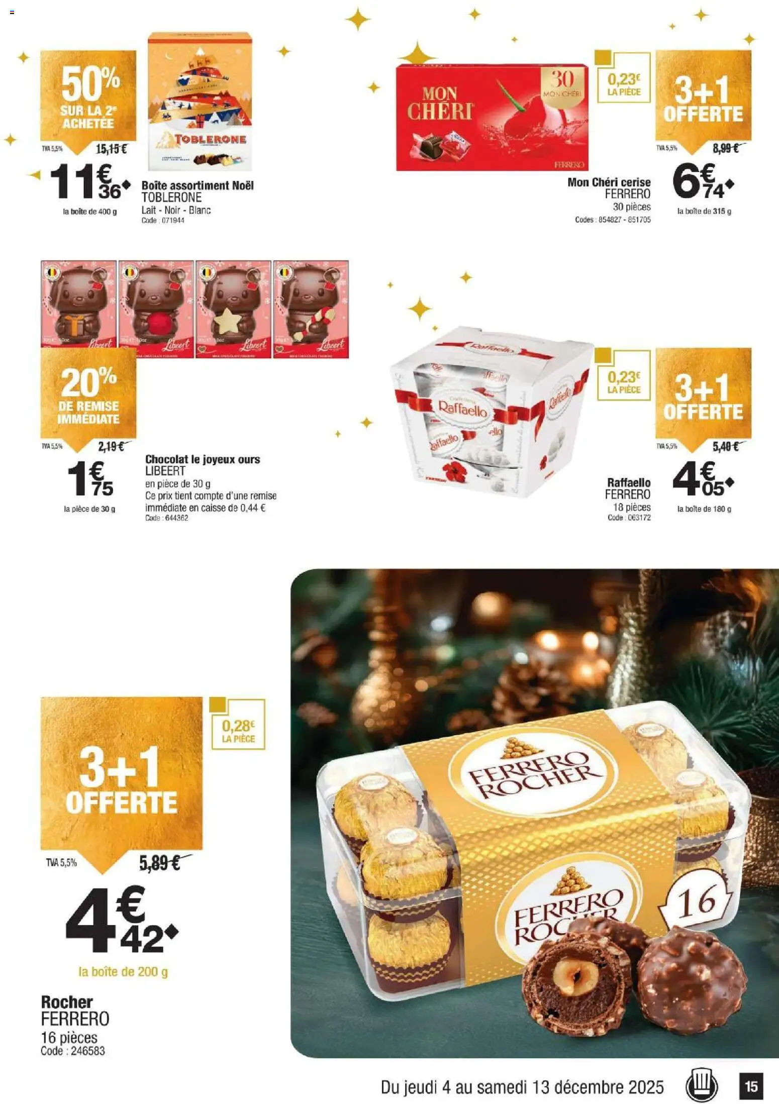 {H1} | Page: 15 | Produits: Toblerone, Raffaello, Lait, Chocolat