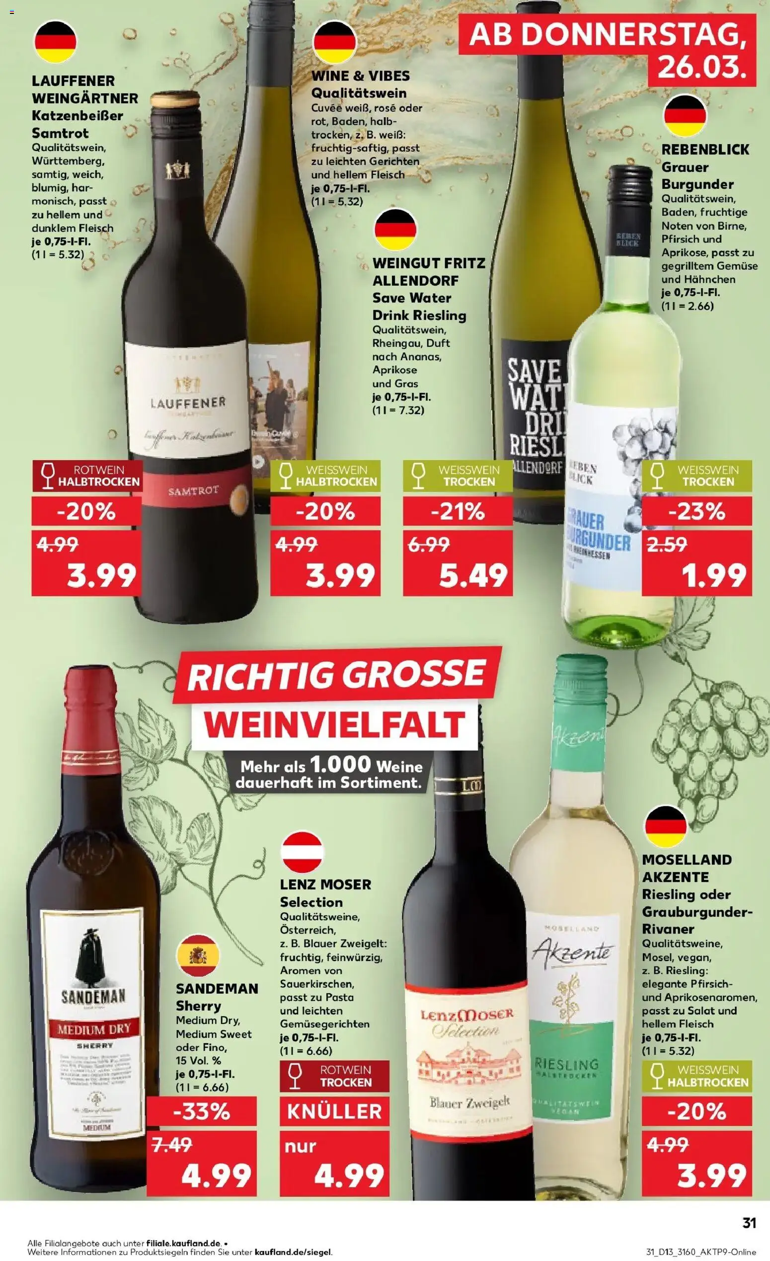 Kaufland Prospekt Lübbenau	 – gültig ab 26.03.2026 | Seite: 31 | Produkte: Hahnchen, Rotwein halbtrocken, Gemüse, Pasta