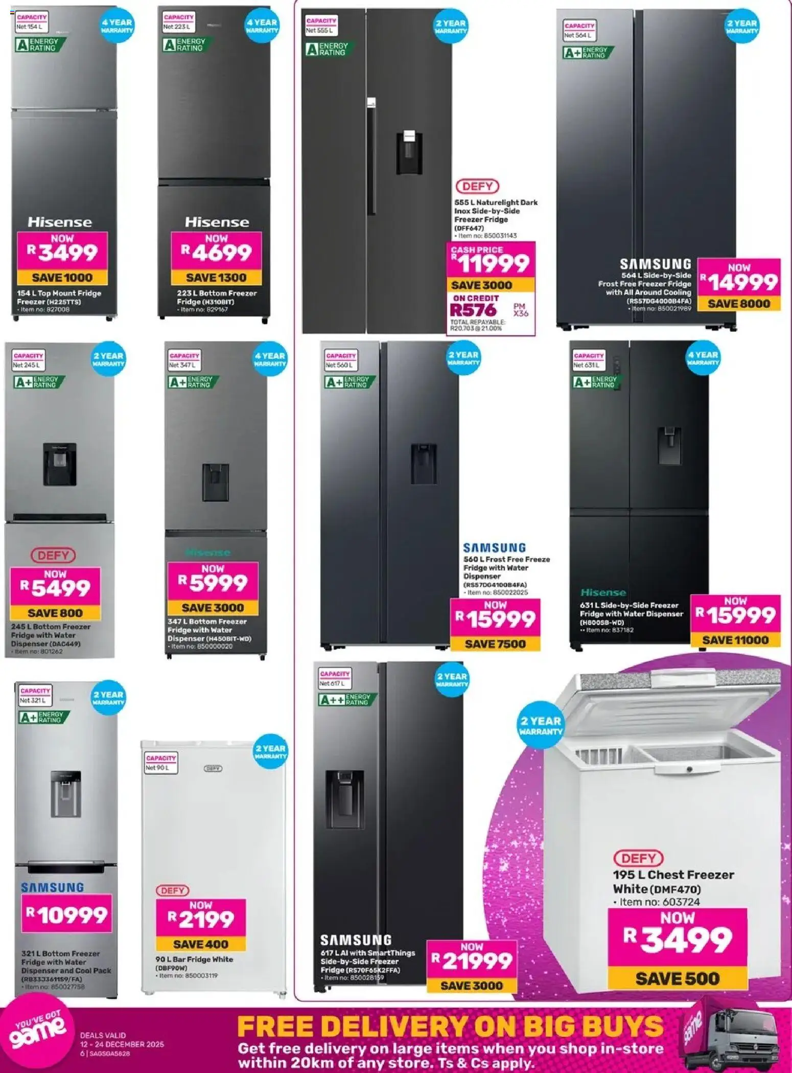 New Game catalogue – valid from 12.12.2025 | Page: 6 | Products: Freezer fridge, Fridge, Chest freezer, Water