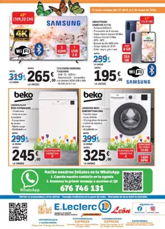 Vista previa E.Leclerc León válido desde el 27.04.2026 | Página: 4 | Productos: Smartphone, Televisión, Lavadora, Batería