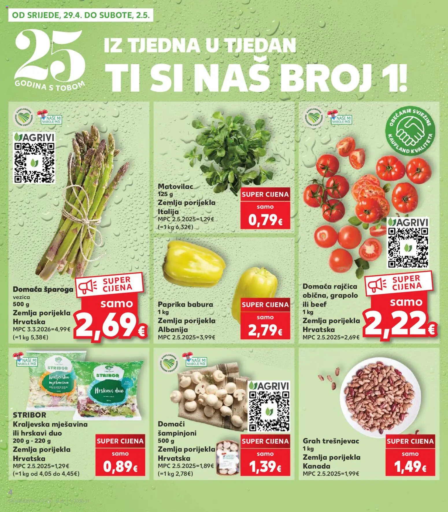 Kaufland katalog | vrijedi od 29.04.2026 | Stranica: 4 | Proizvodi: Grah, Paprika, Šampinjoni, Rajčica