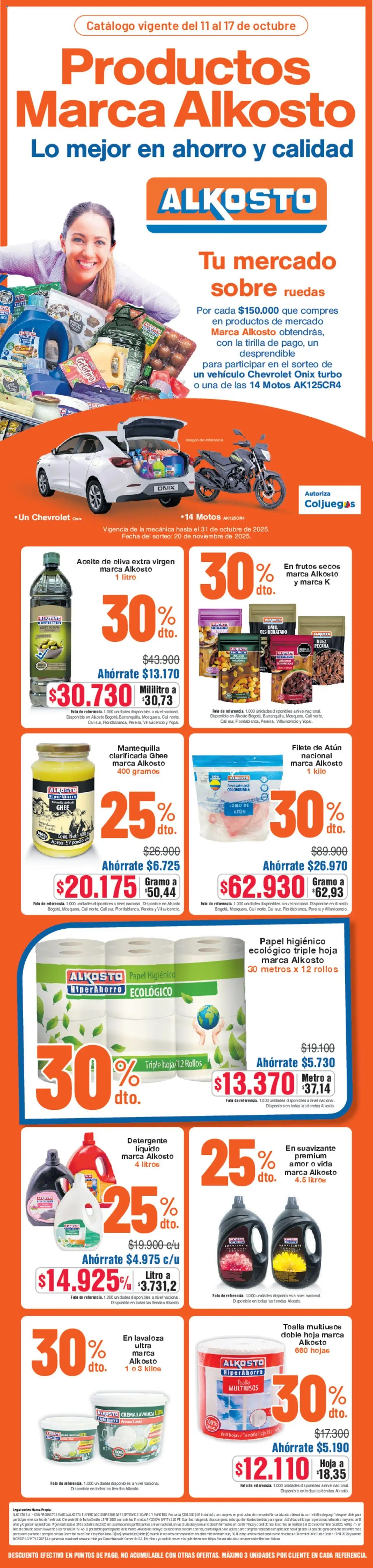 Alkosto folleto │ válido desde el 11.10.2025 | Página: 1 | Productos: Detergente, Huevos, Papel higienico, Frutos secos