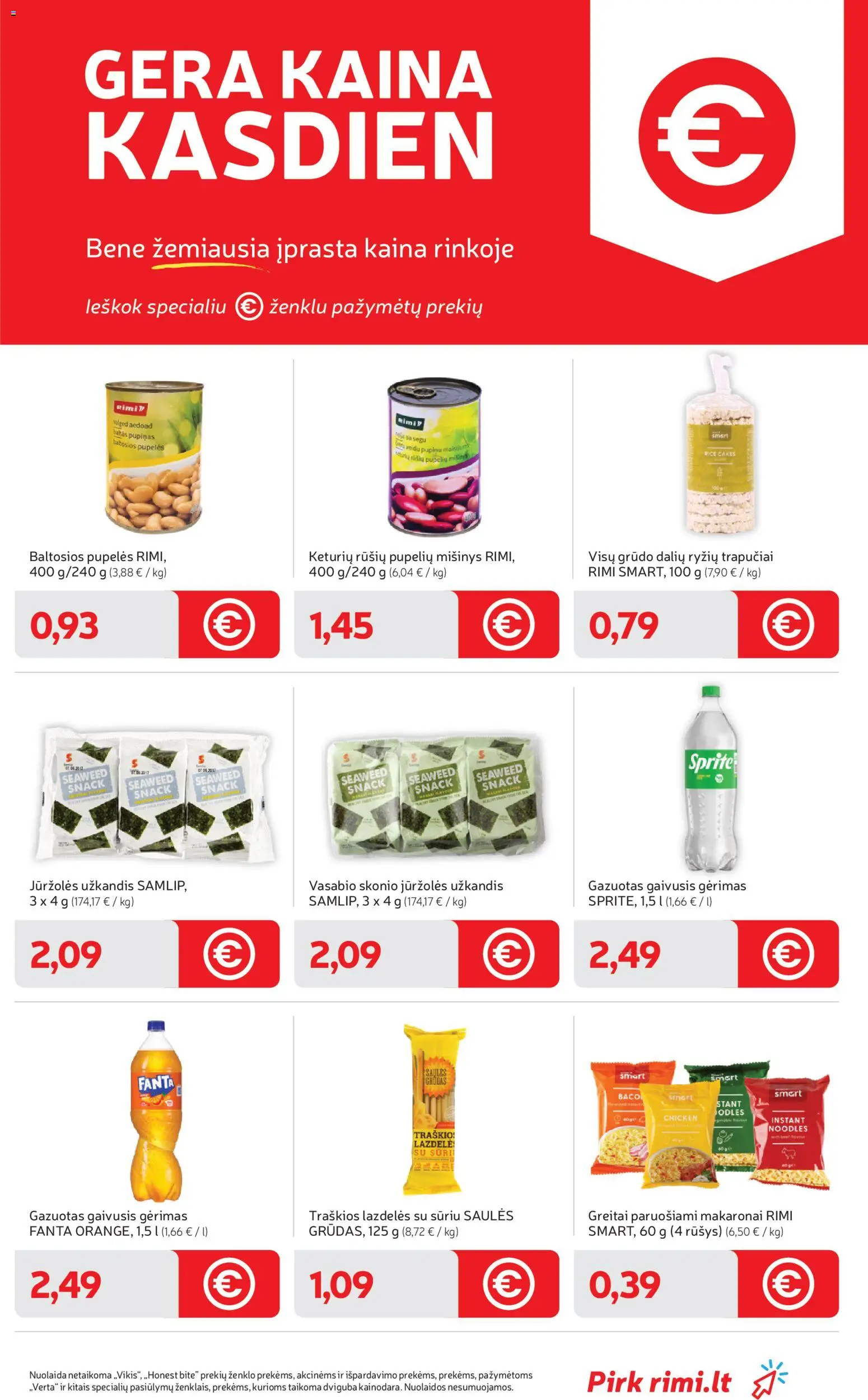 Rimi akcijos nuo 14.04.2026 | Puslapis: 3 | Prekių: Gaivusis gėrimas, Pupelės, Greitai paruošiami makaronai, Makaronai