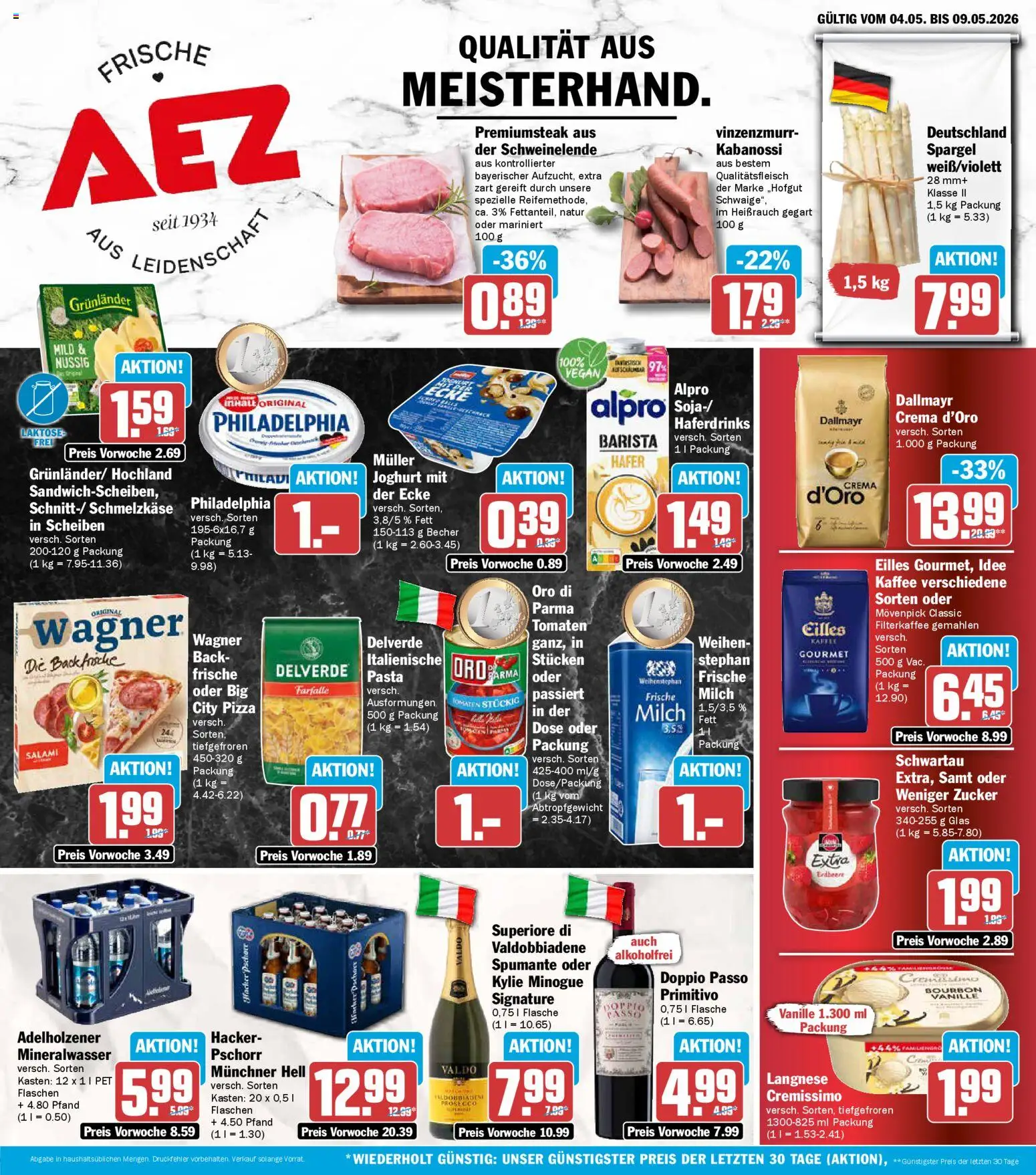 AEZ Prospekt 	 – gültig ab 04.05.2026 | Seite: 1 | Produkte: Langnese, Spargel, Mineralwasser, Bourbon
