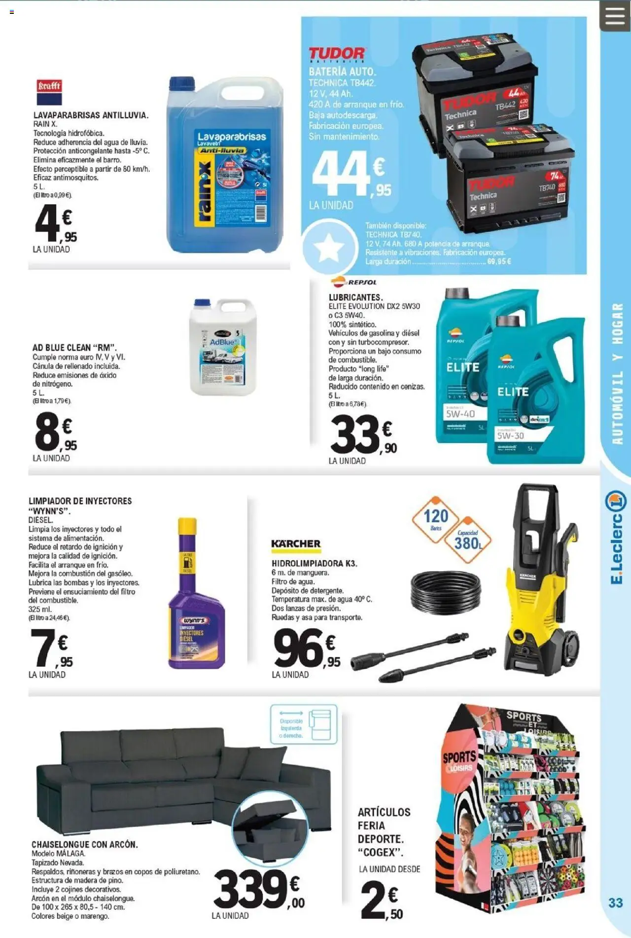 E.Leclerc folleto │ válido desde el 24.09.2025 | Página: 33 | Productos: Hidrolimpiadora, Copos, Batería