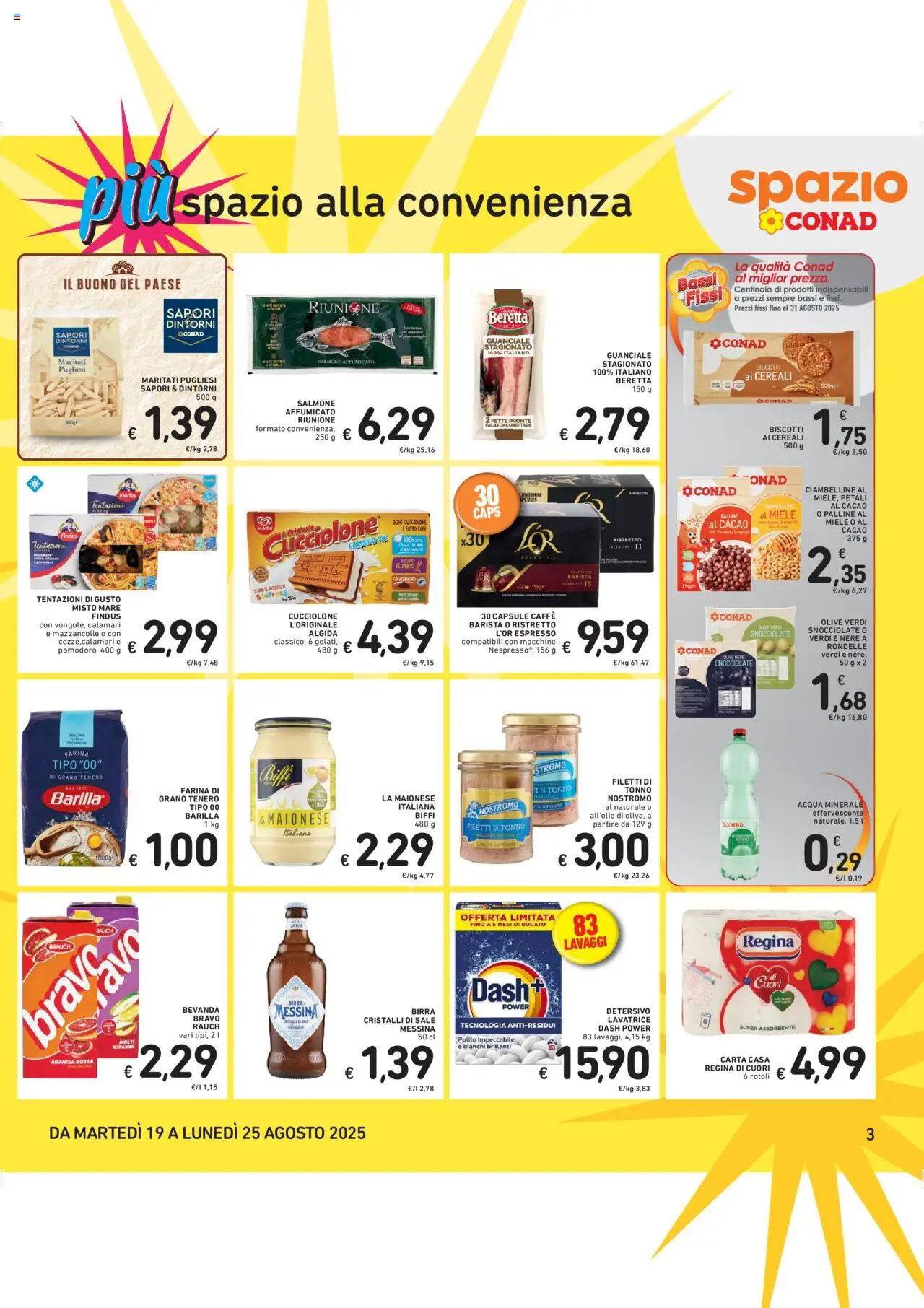 Volantino Spazio Conad del 19.08.2025 | Pagina: 3 | Prodotti: Salmone, Miele, Acqua minerale, Guanciale