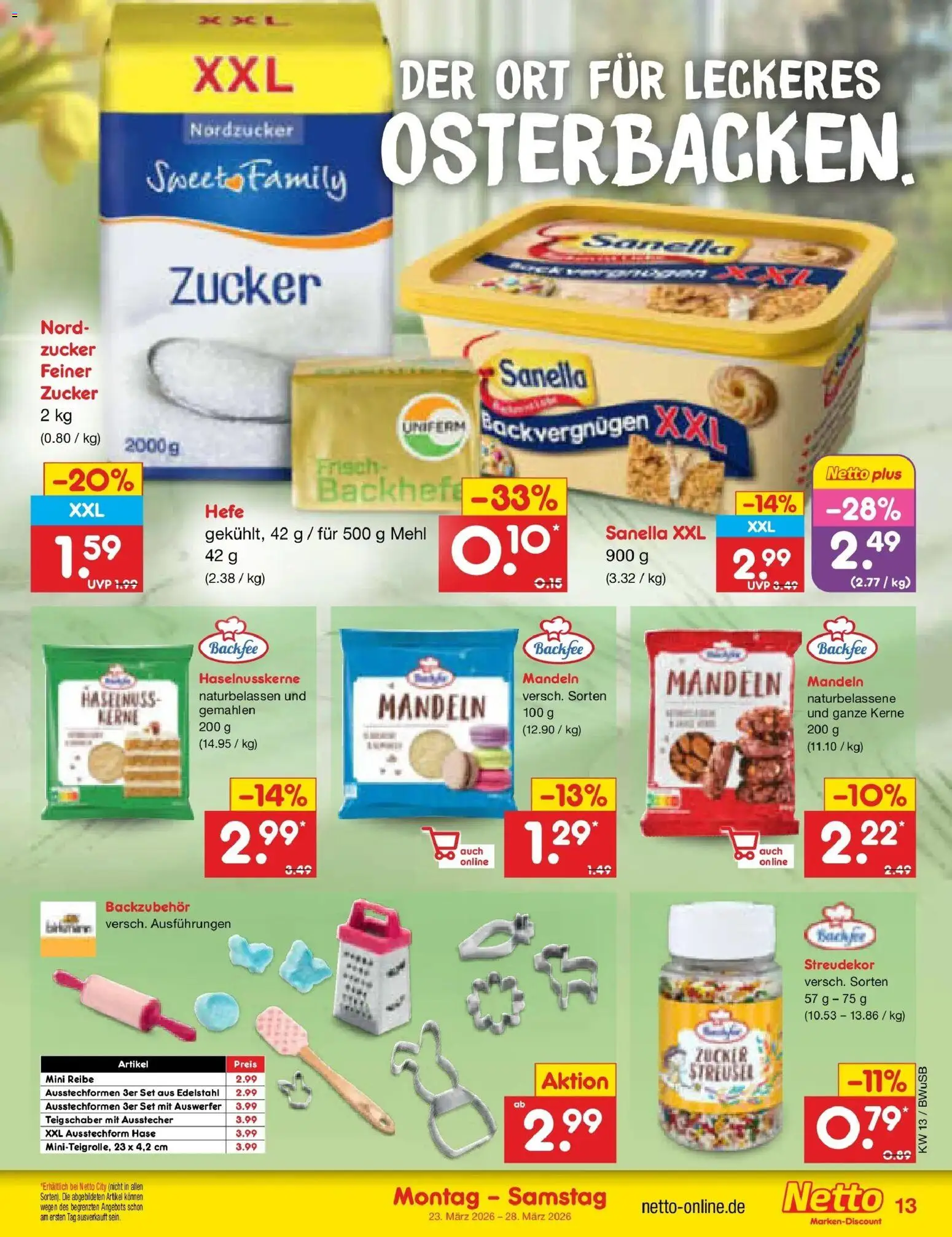 Netto Marken-Discount Prospekt Stemwede-Dielingen	 – gültig ab 23.03.2026 | Seite: 13 | Produkte: Mehl, Mandeln, Zucker, Sanella