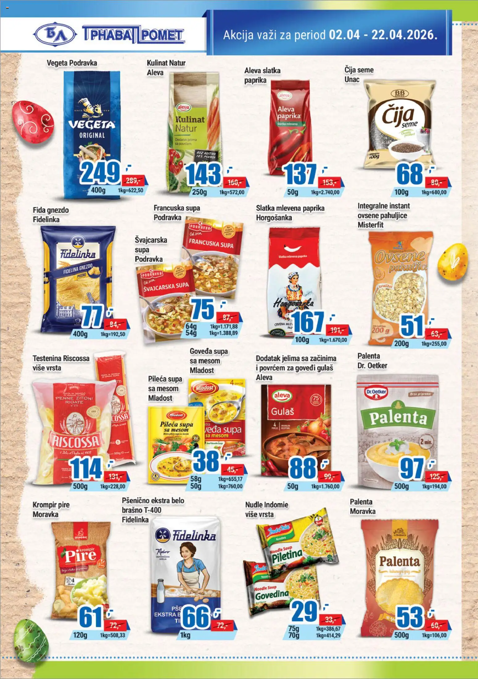 Trnava Promet katalog - važi od 02.04.2026 | Strana: 10 | Proizvode: Paprika, Podravka, Ovsene pahuljice, Piletina