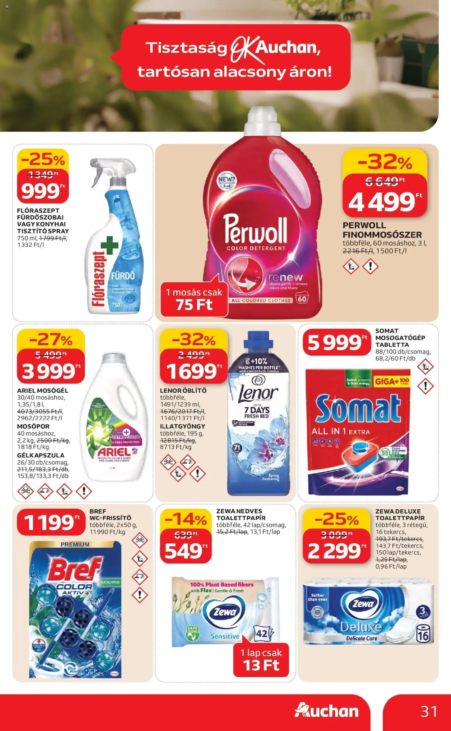 Auchan akciós ujság - amely érvényes a következő dátumtól: 26.02.2026 | Oldal: 31 | Termékek: Perwoll, Mosogatógép, Mosópor, Mosogatógép tabletta