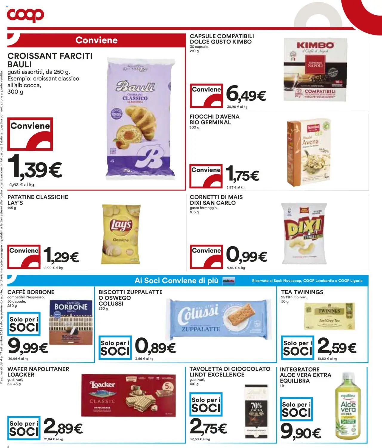 Volantino COOP del 04.09.2025 | Pagina: 8 | Prodotti: Patatine, Biscotti, Data, Croissant