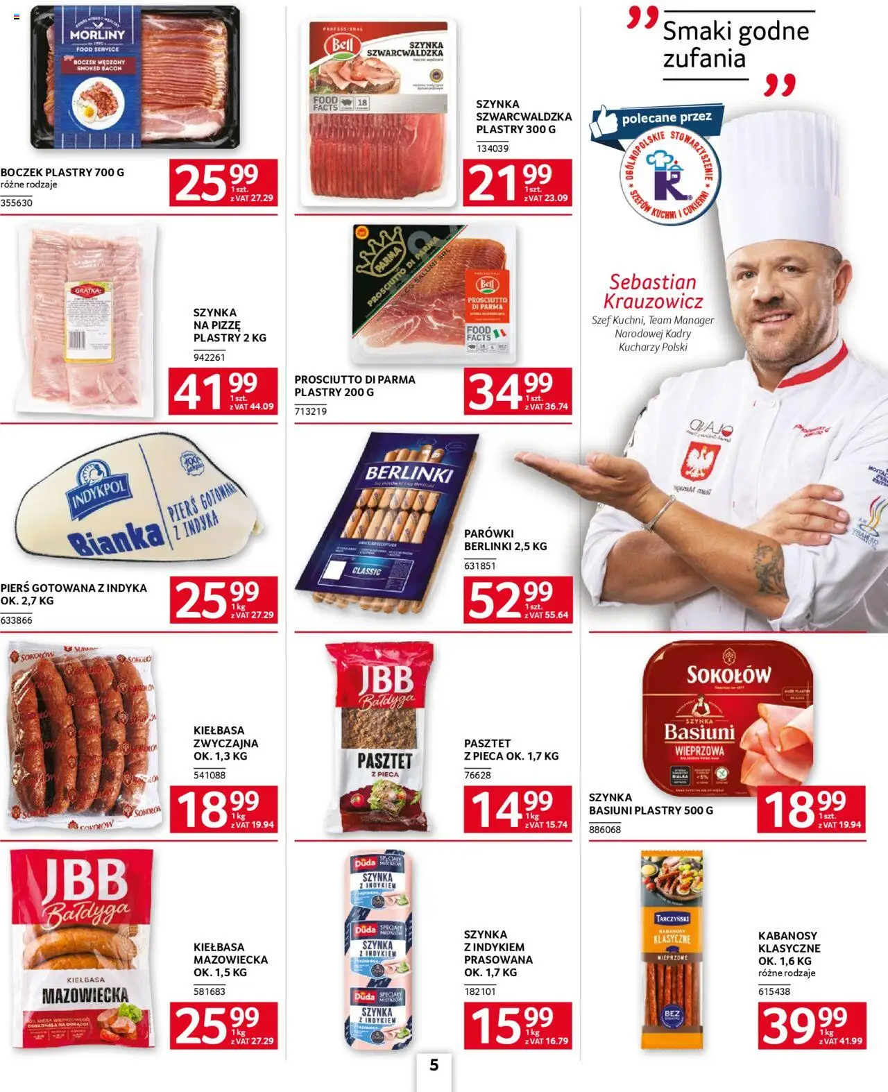 Selgros cash&carry Gazetka - Oferta dla gastronomii od 09.10.2025 | Strona: 5 | Produkty: Kiełbasa, Bell, Szynka, Prosciutto