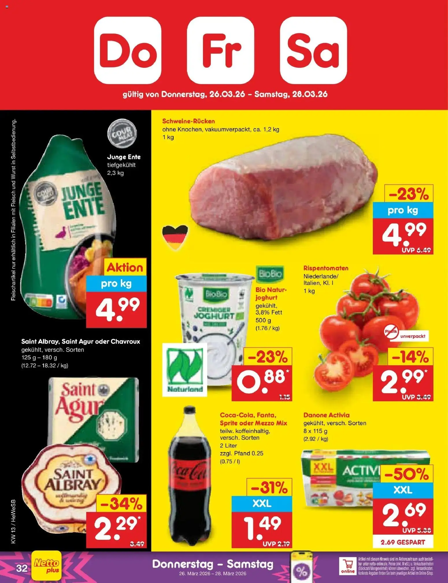 Netto Marken-Discount Prospekt Hamburg	 – gültig ab 23.03.2026 | Seite: 40 | Produkte: Activia, Danone activia, Schweinerucken, Fleisch
