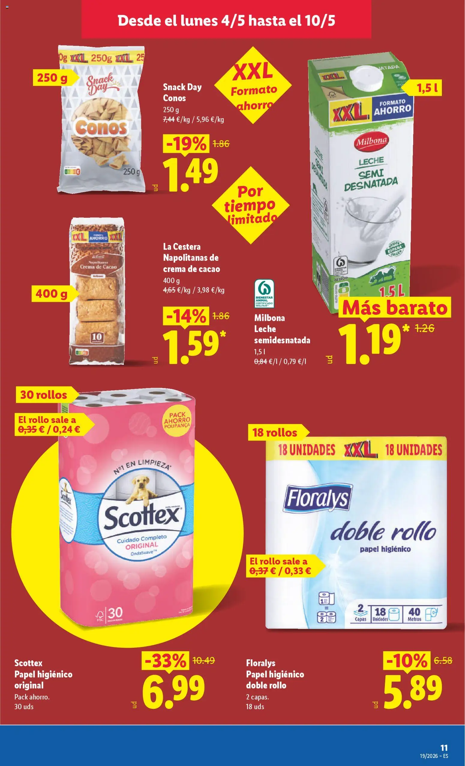Lidl folleto │ válido desde el 04.05.2026 | Página: 13 | Productos: Leche, Papel higienico, Crema de cacao, Crema