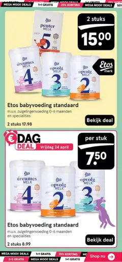 Etos babyvoeding standaard, m.u.v. zuigelingenvoeding 0-6 maanden en specialities - Voorbeeld van een folder van Etos, geldig van 20.04.2026 | Pagina: 42 | Producten: Melk
