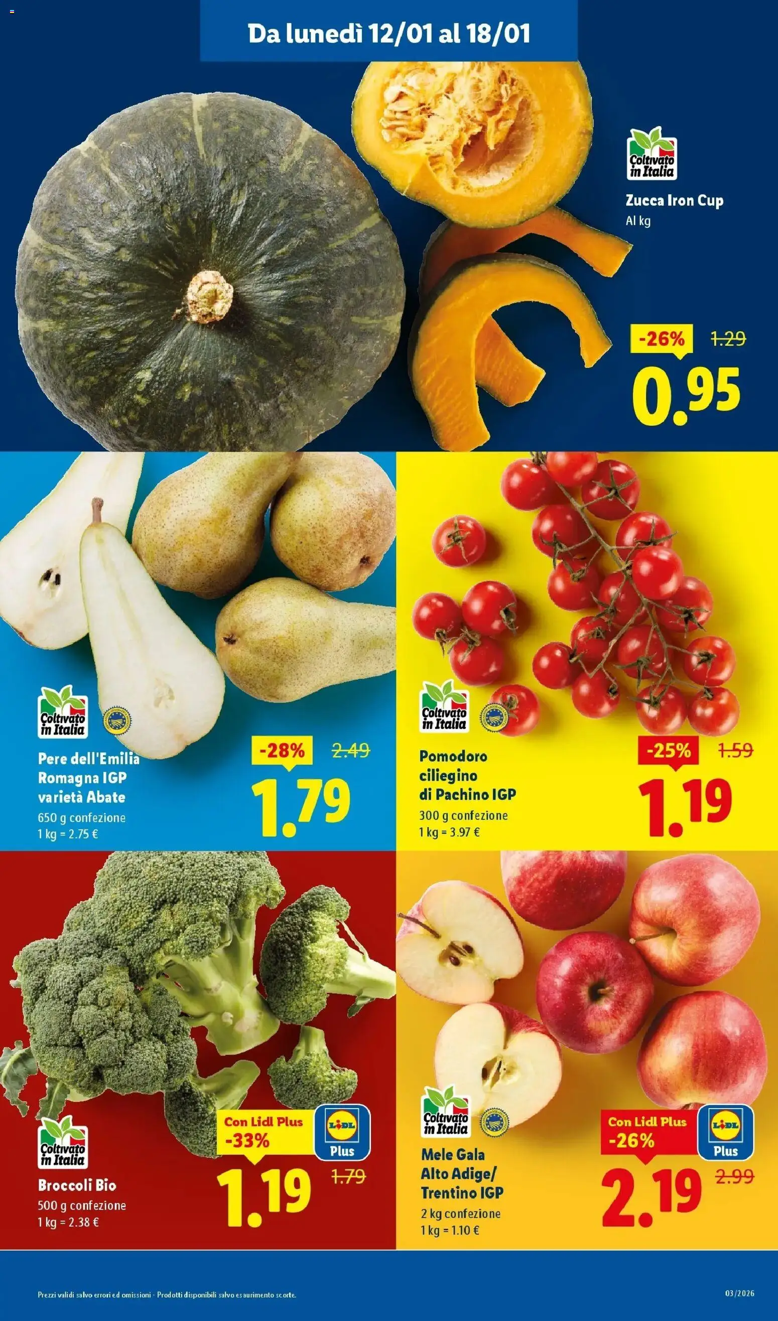 Volantino Lidl del 12.01.2026 | Pagina: 3 | Prodotti: Mele, Pomodoro, Zucca, Broccoli