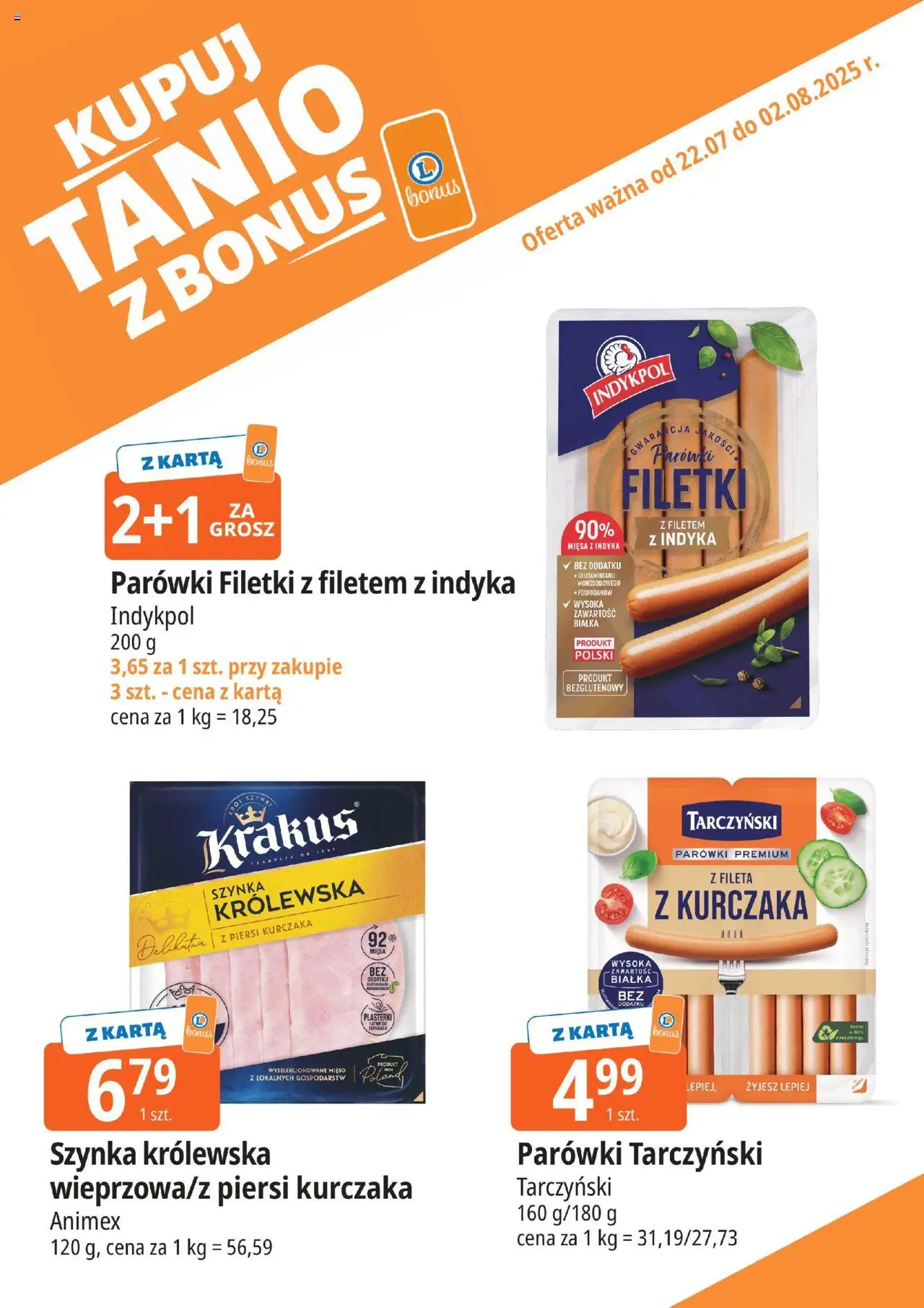 E.Leclerc Gazetka - Zamość kupony dodatkowe od 22.07.2025 | Strona: 7 | Produkty: Karta, Mięso, Parówki, Szynka