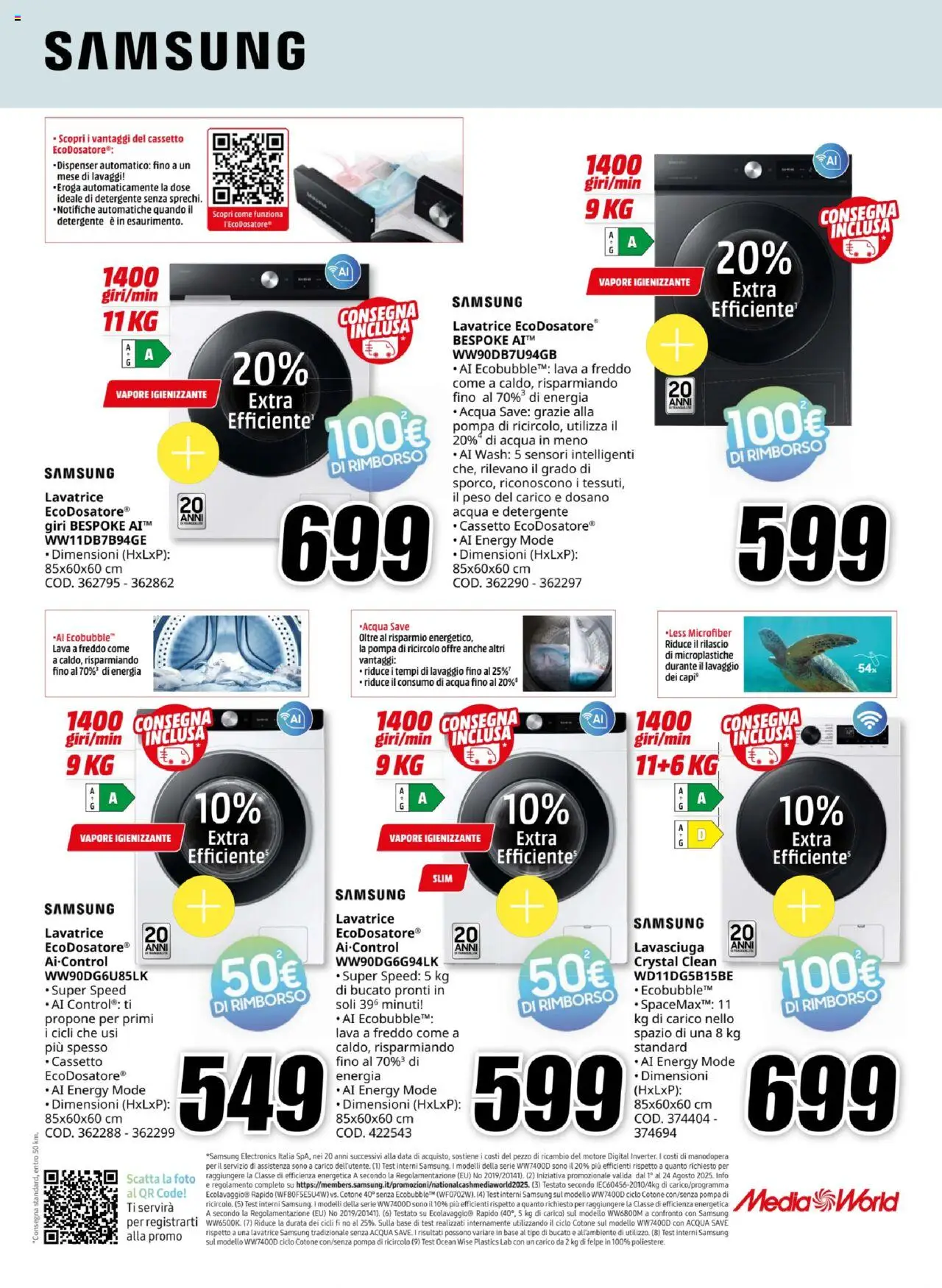 Volantino Media World del 07.08.2025 | Pagina: 7 | Prodotti: Lavasciuga, Acqua, Lavatrice, Data