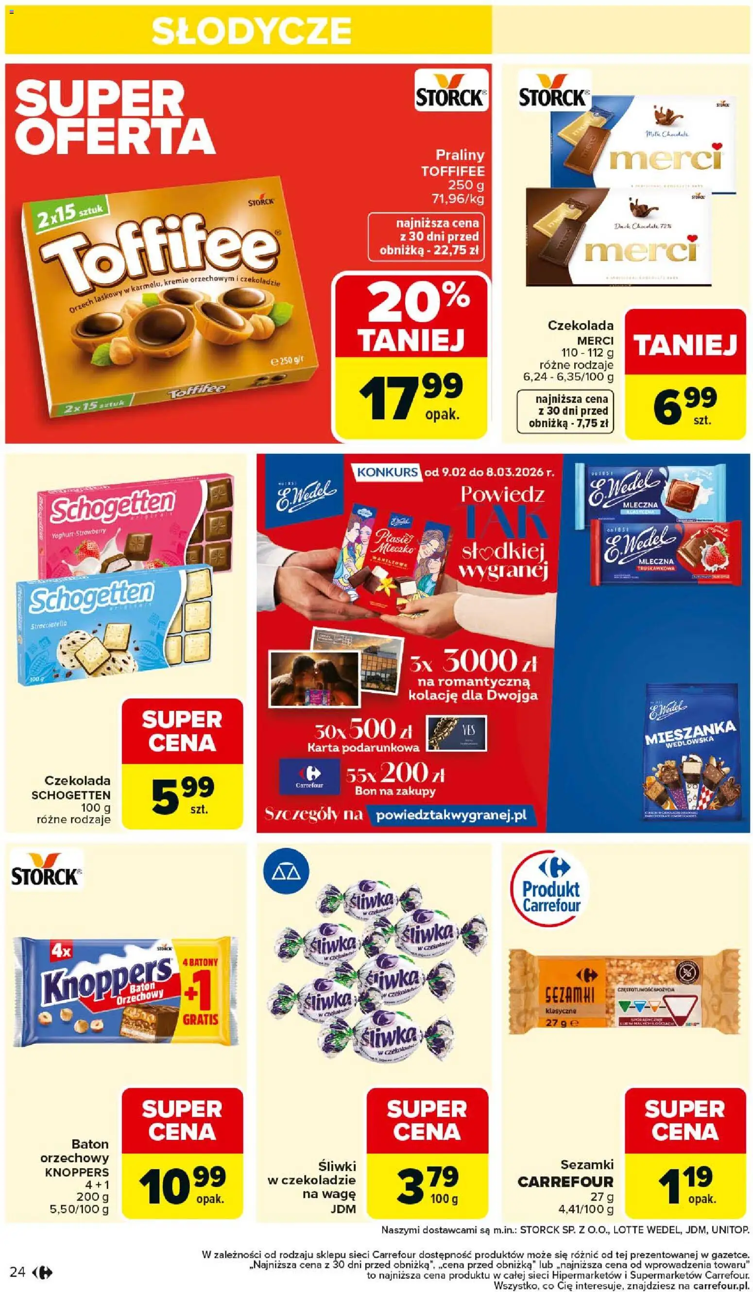 Carrefour Gazetka od 23.02.2026 | Strona: 26 | Produkty: Knoppers, Merci, Śliwki, Baton