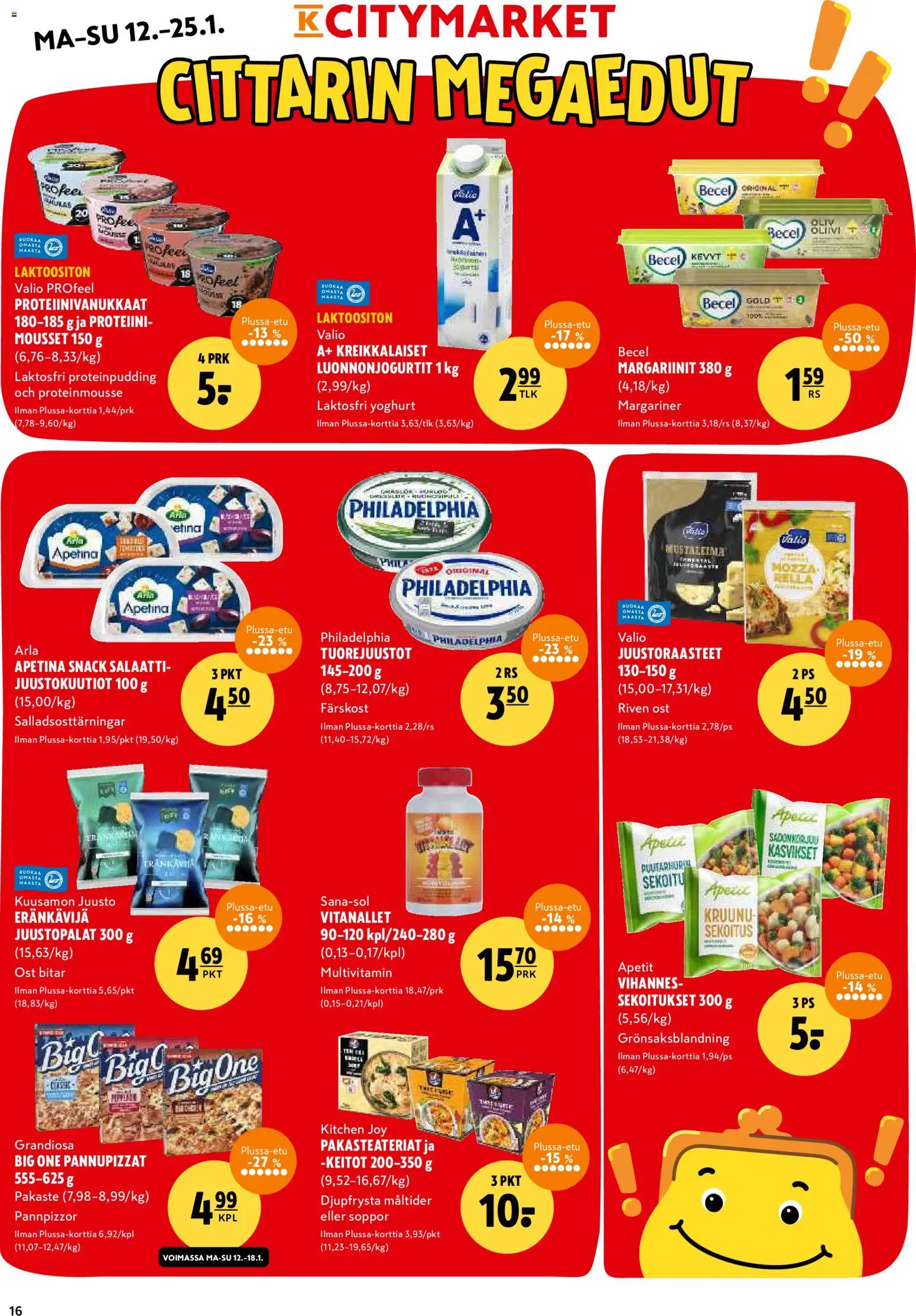 K-Citymarket tarjoukset – voimassa 12.01.2026 alkaen | Sivu: 16 | Tuotteet: Juusto, Salaatti