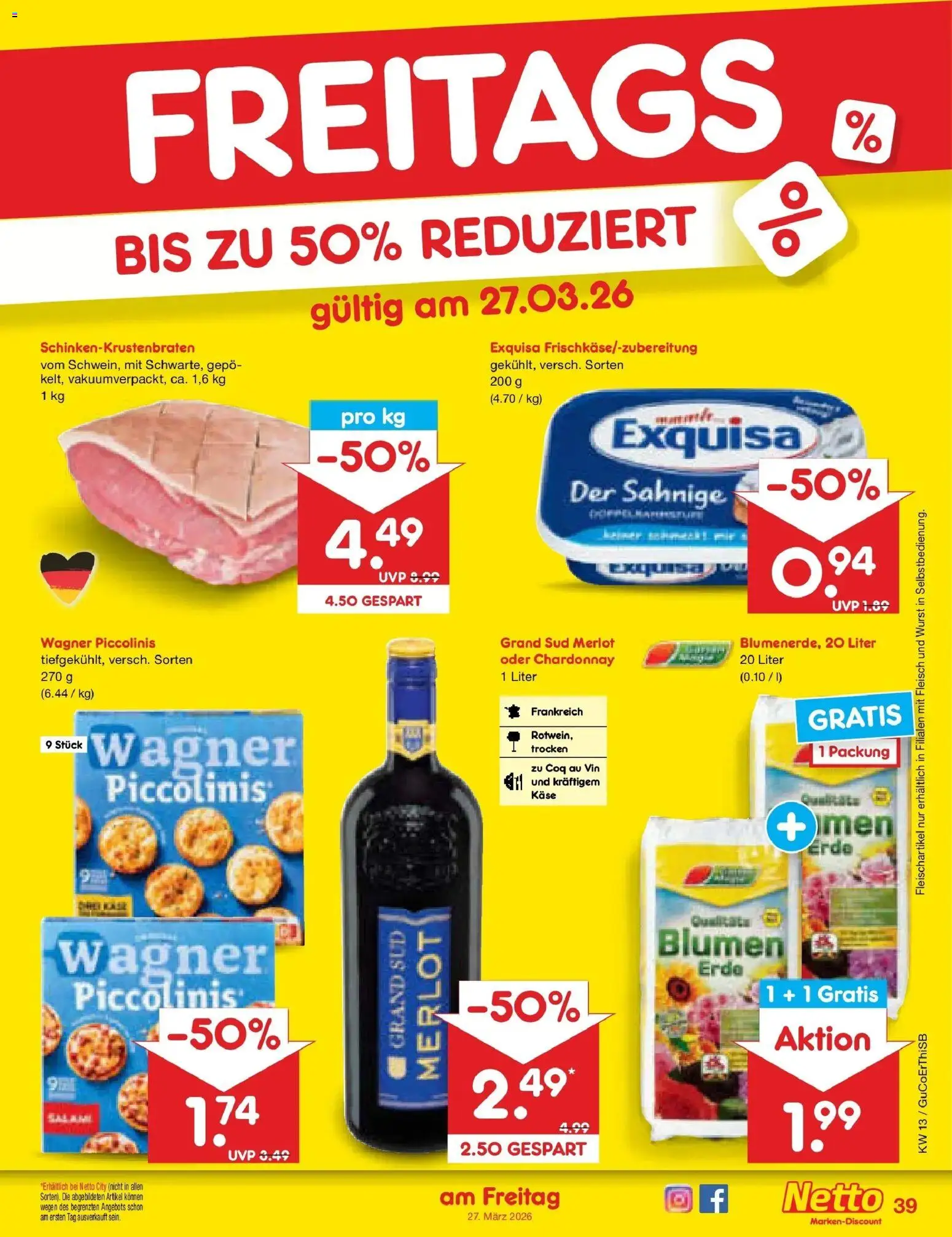 Netto Marken-Discount Prospekt Nordhausen	 – gültig ab 23.03.2026 | Seite: 55 | Produkte: Käse, Merlot, Blumen, Fleisch