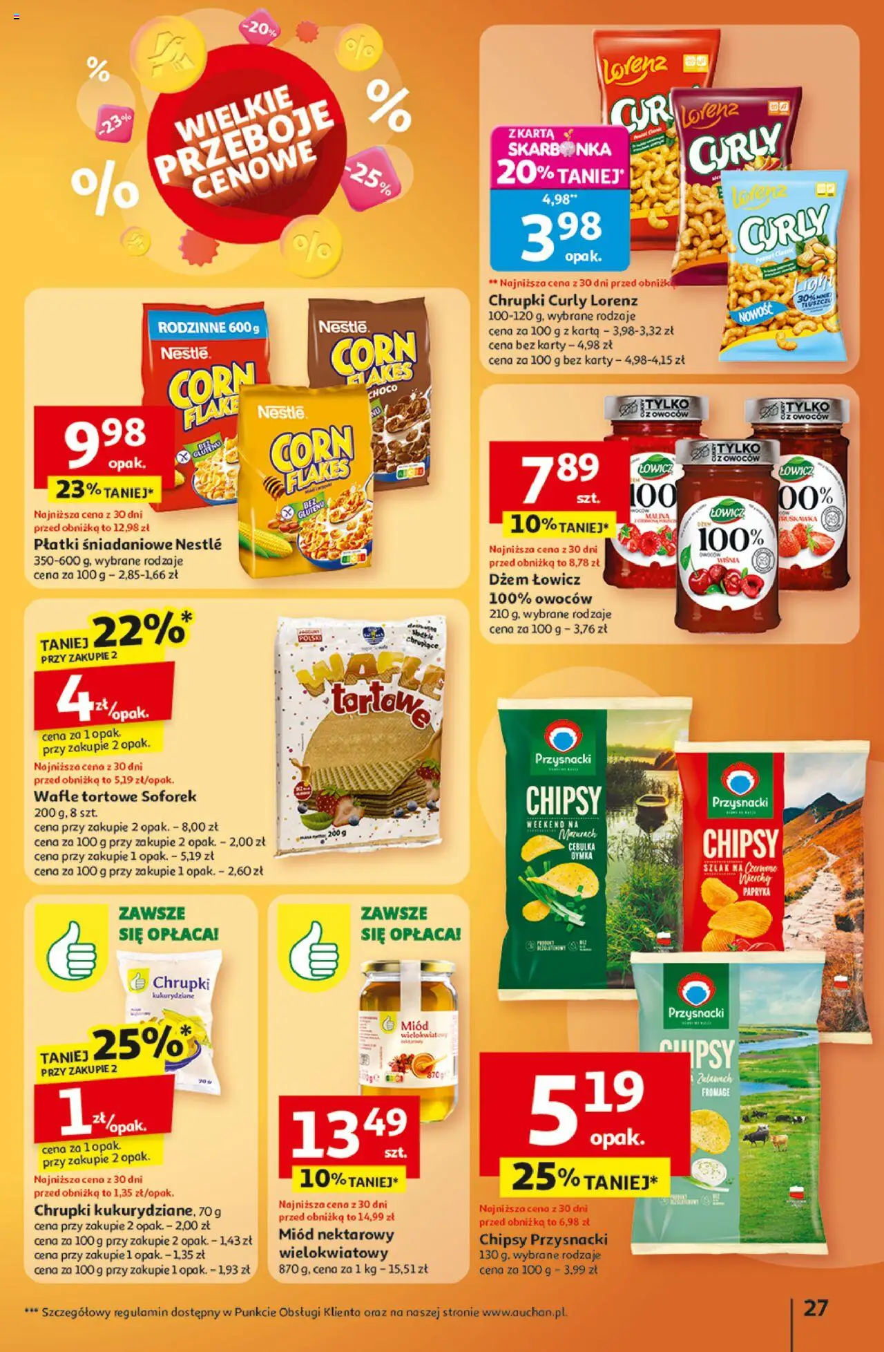 Auchan Gazetka - Wielkie przeboje cenowe Hipermarket od 09.10.2025 | Strona: 27 | Produkty: Wafle, Chrupki, Wafle tortowe, Płatki
