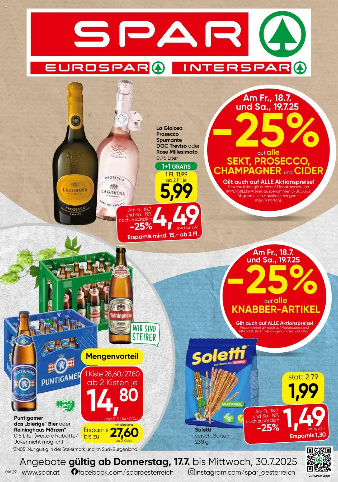 Spar Flugblatt - Steiermark gültig ab 17.07.2025 | Seite: 1 | Produkte: Bier