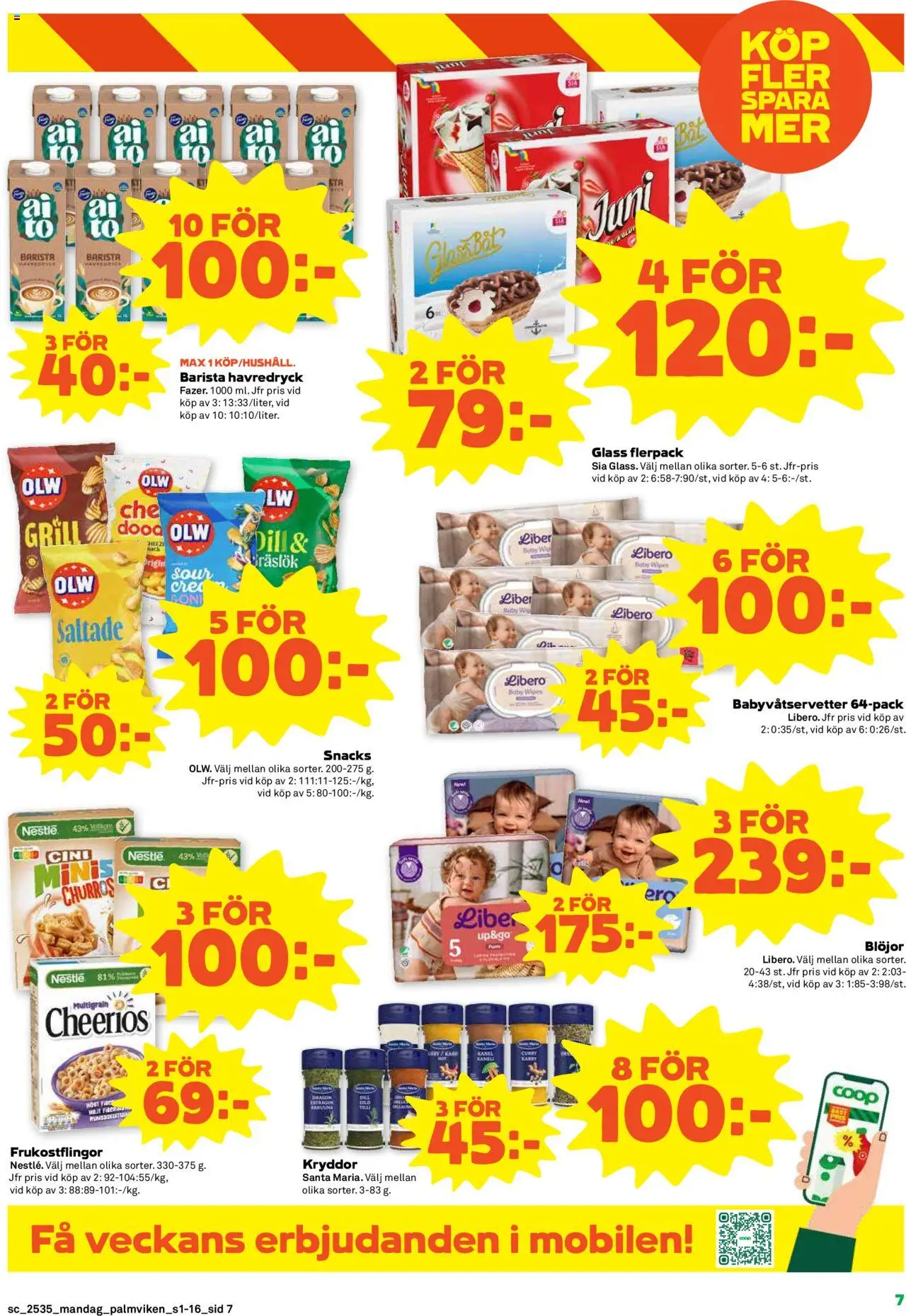 Stora Coop reklamblad aktuell från 25.08.2025 | Sida: 7 | Produkter: Grill, Havredryck, Blöjor, Glass