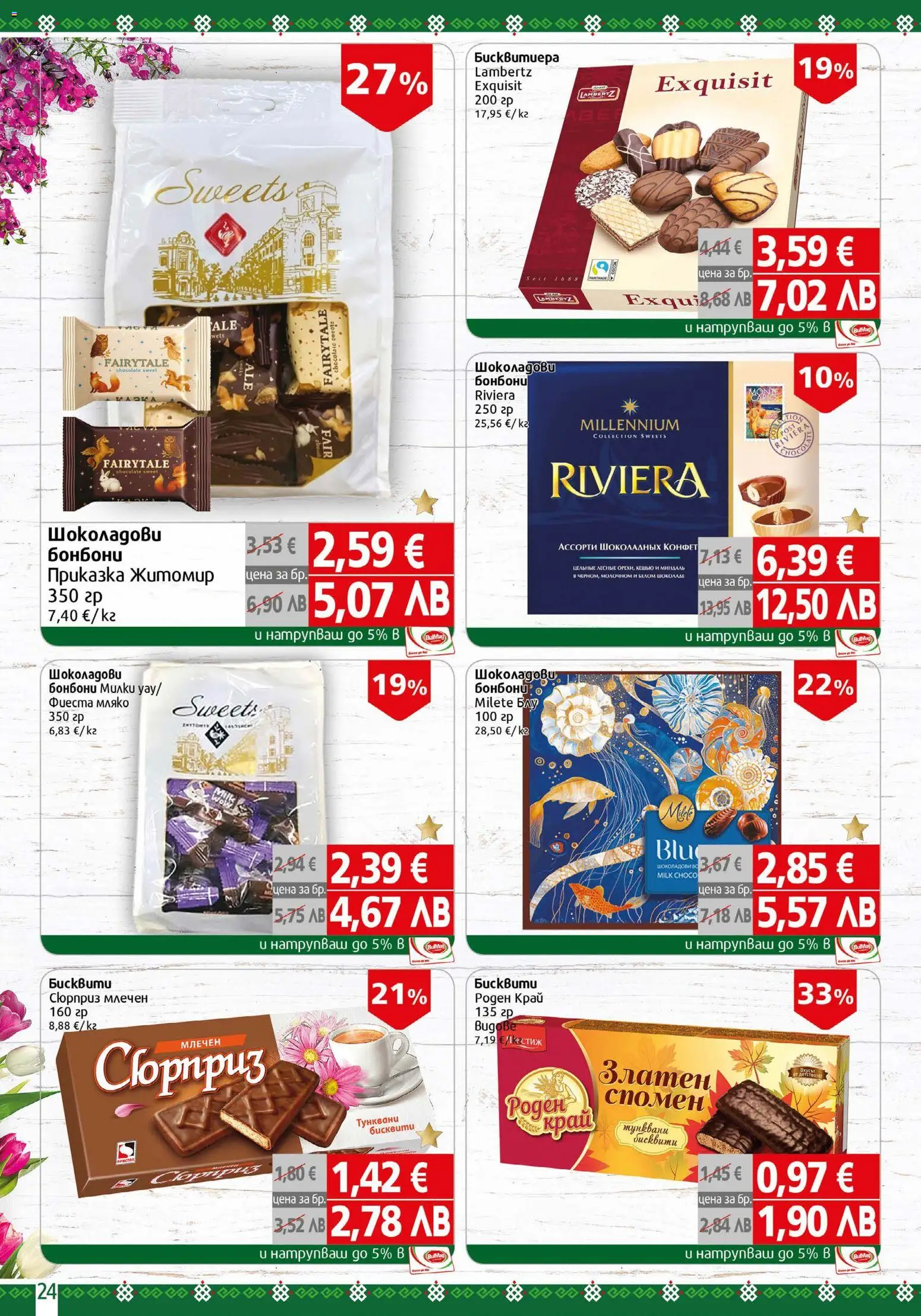 {H1} | Страница: 24 | Продукти: Бонбони, Мляко, Бисквити