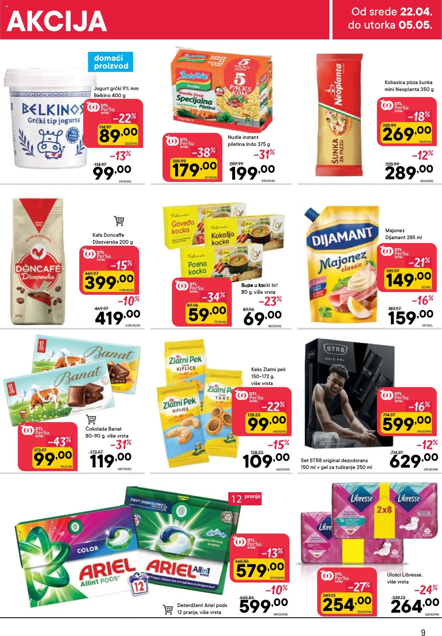 PerSu katalog - važi od 22.04.2026 | Strana: 9 | Proizvode: Deterdžent, Doncafe, Čokolada, Nudle