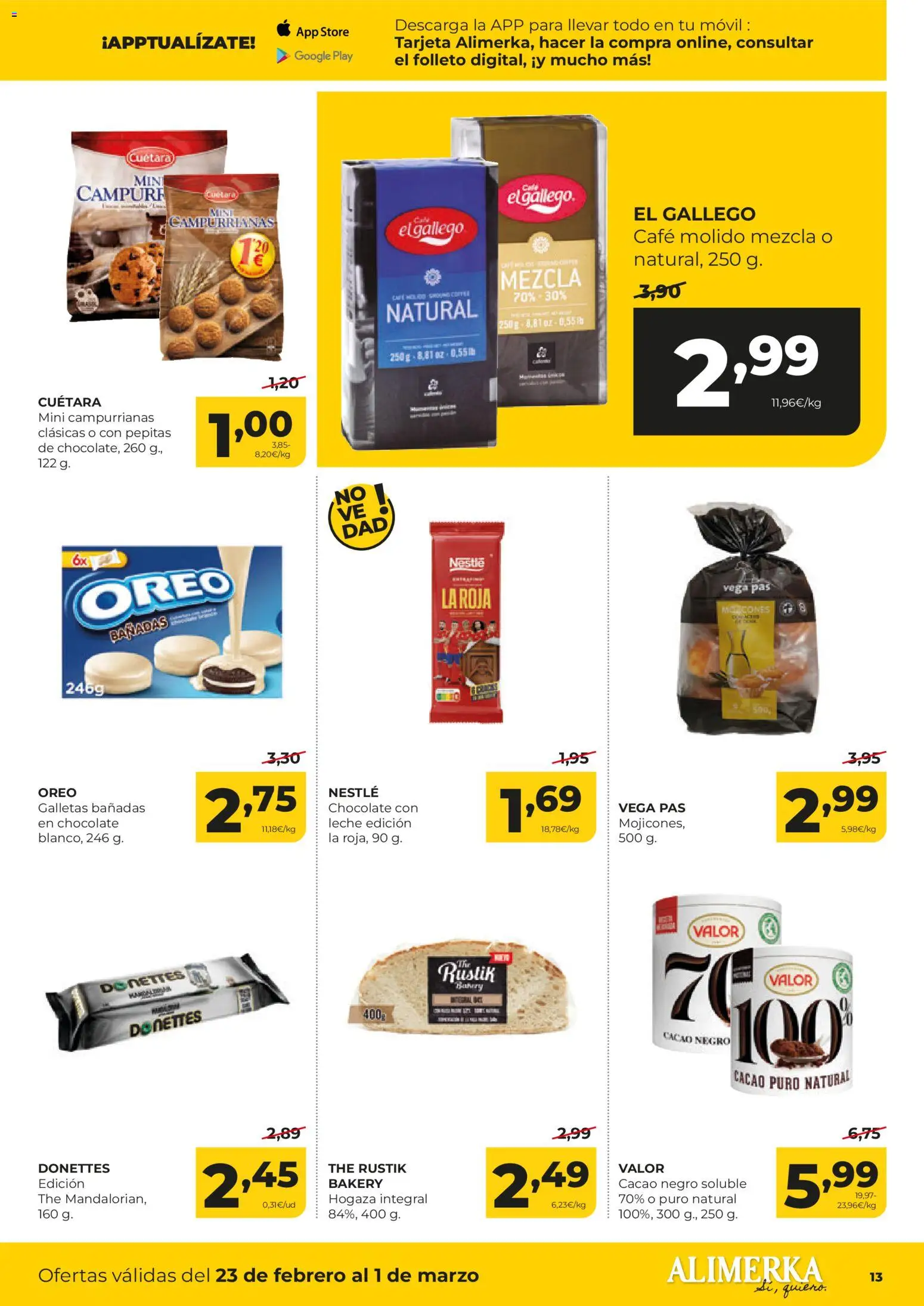 Alimerka folleto Castilla y León │ válido desde el 23.02.2026 | Página: 13 | Productos: Leche, Café, Chocolate, Φρυγανιές σικάλεως