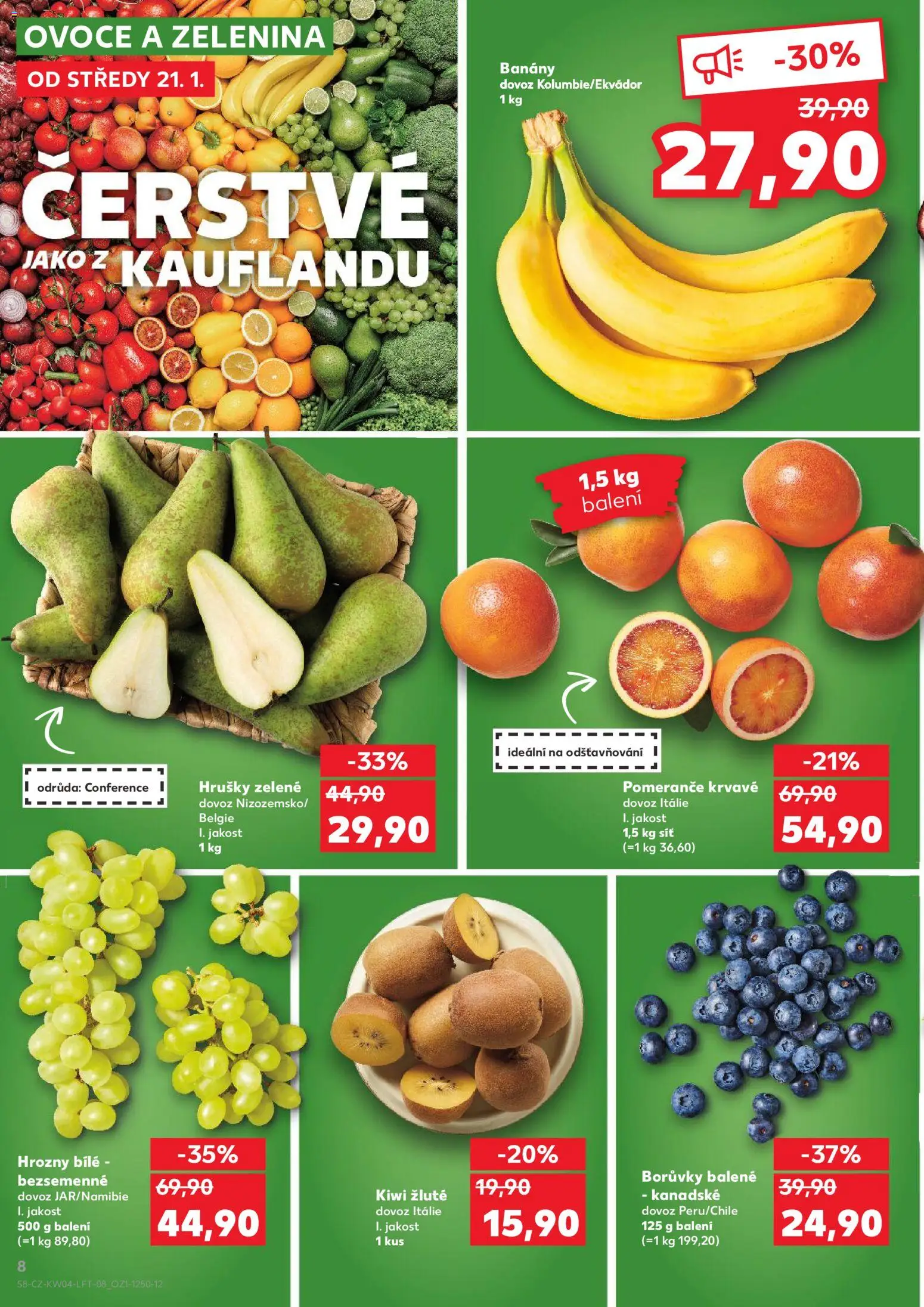 Kaufland leták - Chomutov od 21.01.2026 | Strana: 8 | Produkty: Banány, Síť, Kiwi žluté, Hrozny