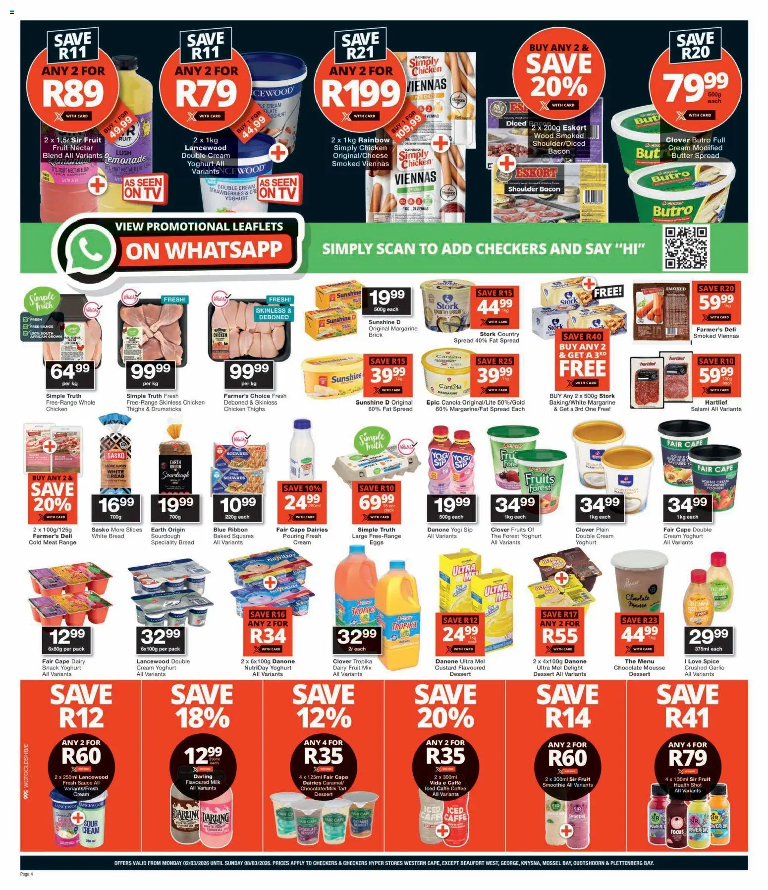 New Checkers catalogue – valid from 02.03.2026 | Page: 4 | Products: Custard, Yoghurt, Coffee, Caramel