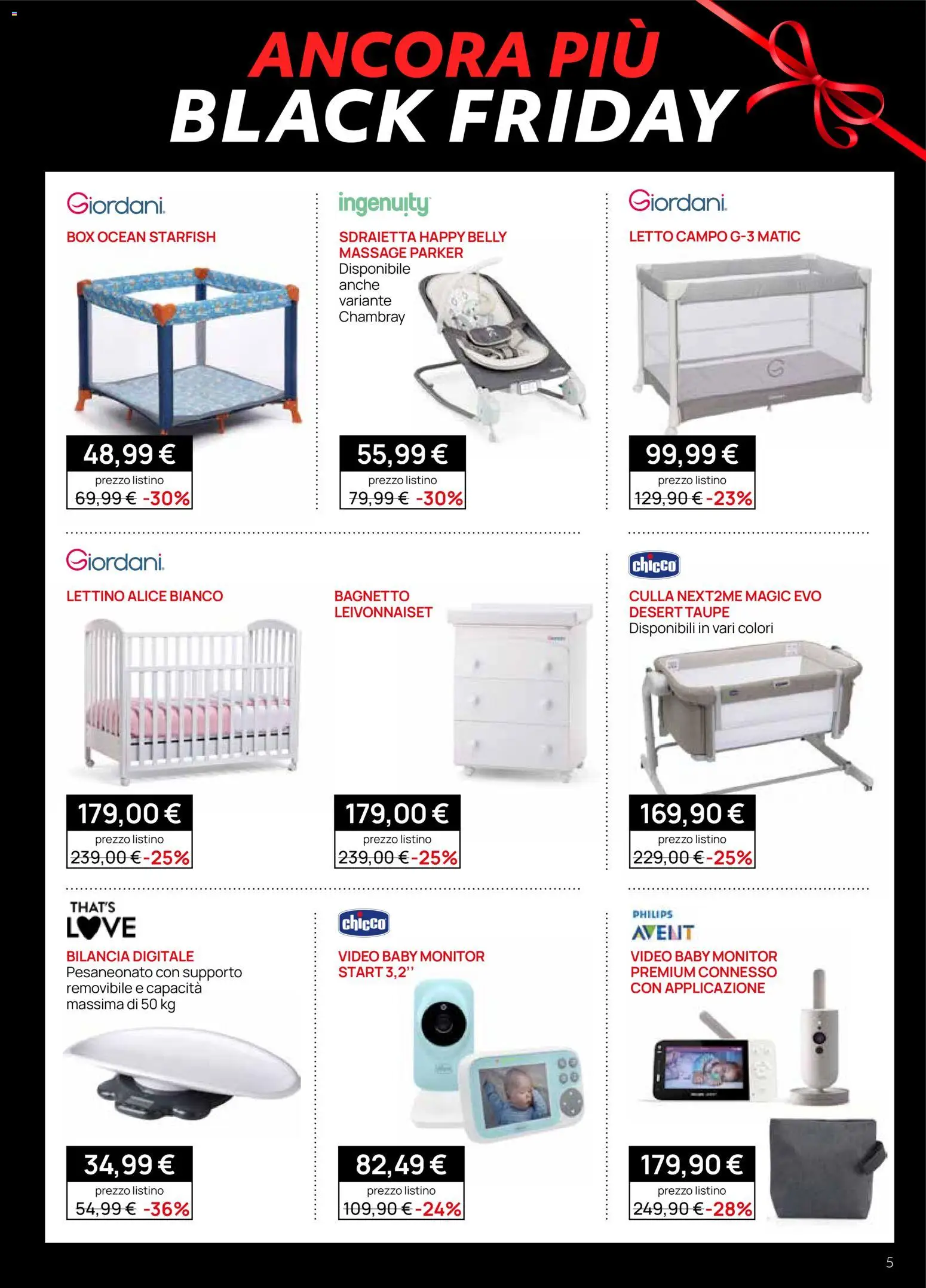 Volantino Prenatal del 28.11.2025 | Pagina: 5 | Prodotti: Lettino, Baby monitor, Bagnetto, Video