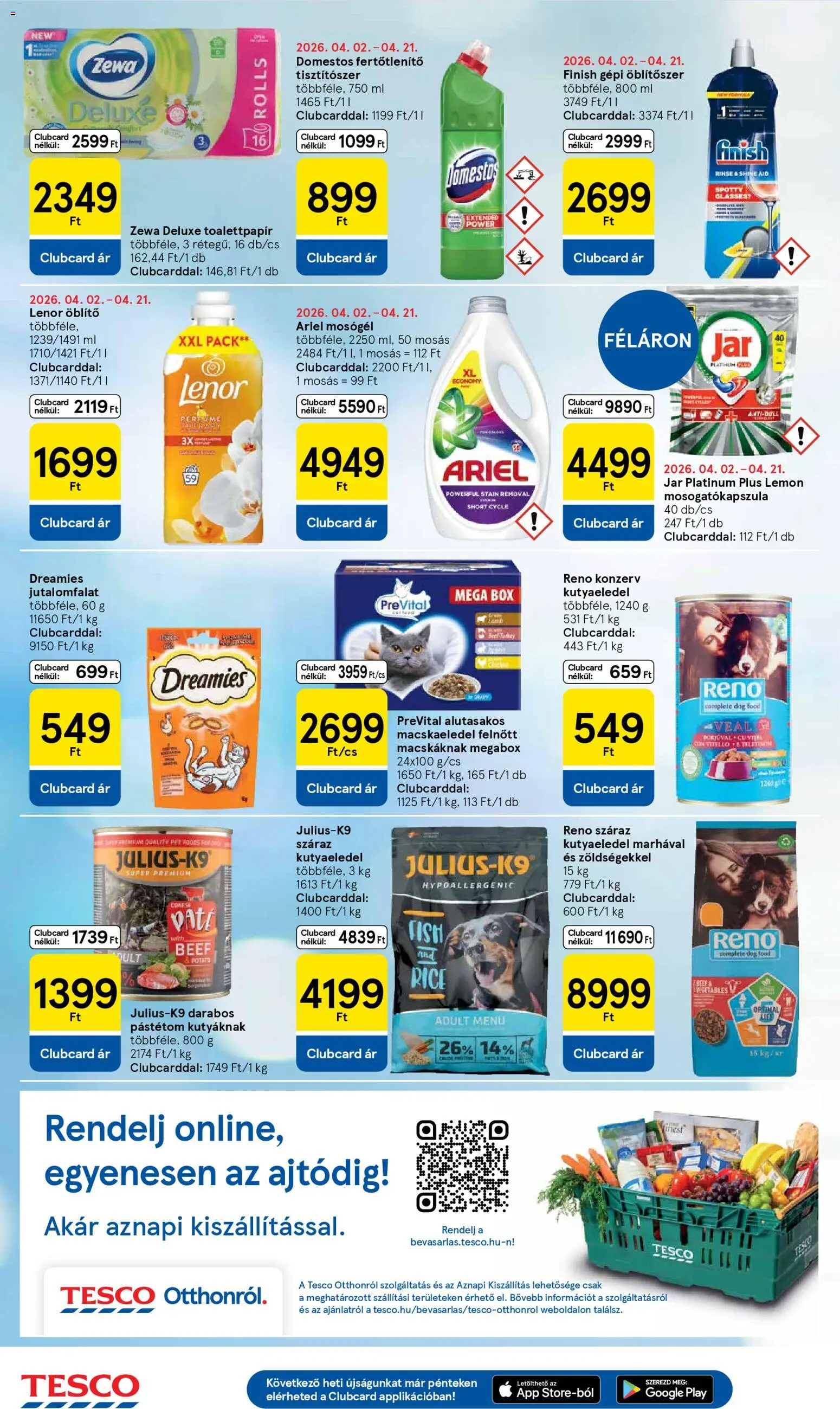 Tesco akciós ujság - amely érvényes a következő dátumtól: 16.04.2026 | Oldal: 8 | Termékek: Ariel, Macskaeledel, Mosógél, Pástétom