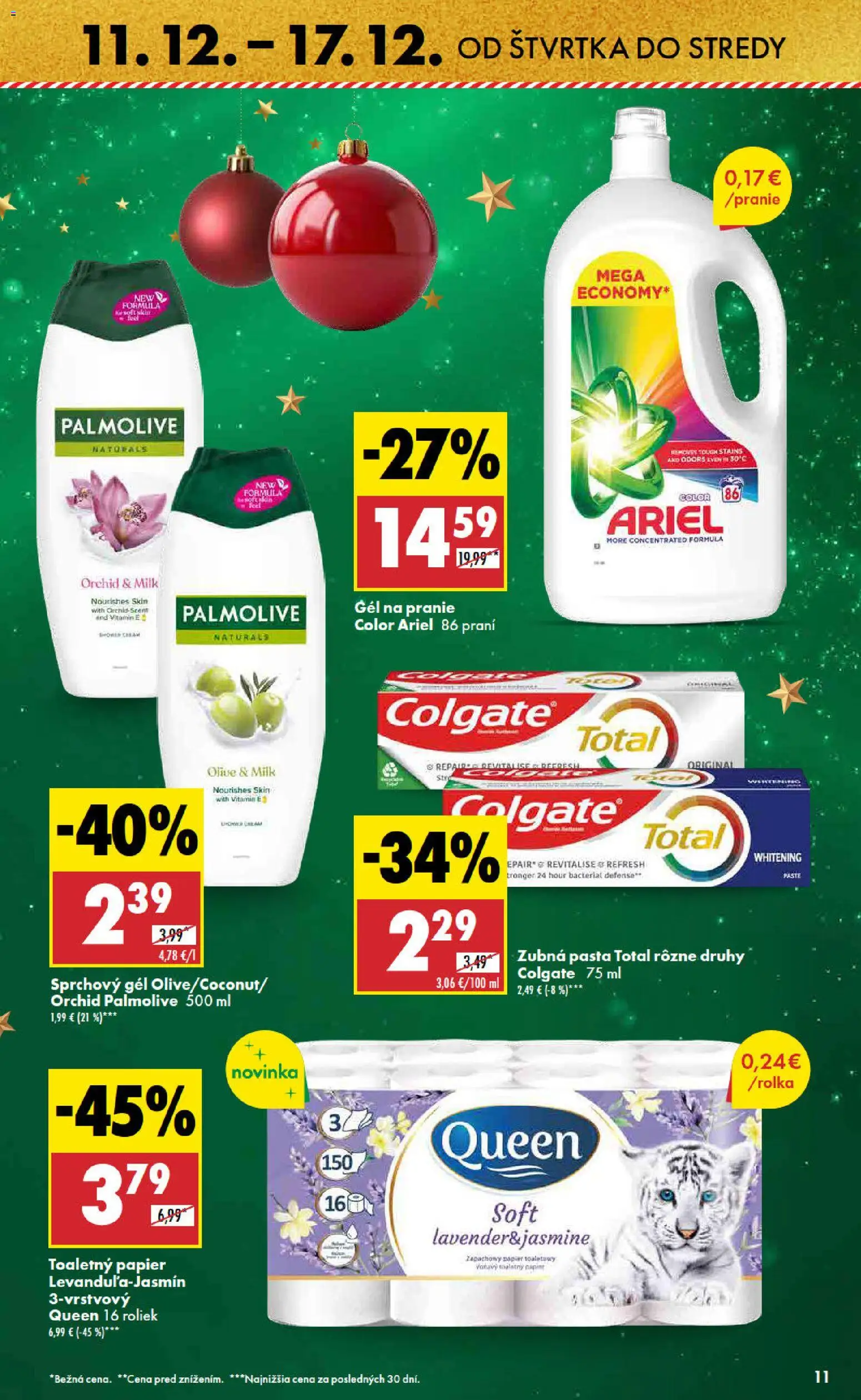 Nové Biedronka akcie – leták je platný od 11.12.2025 | Strana: 11 | Produkty: Toaletný papier, Sprchový gél, Zubná pasta, Ariel