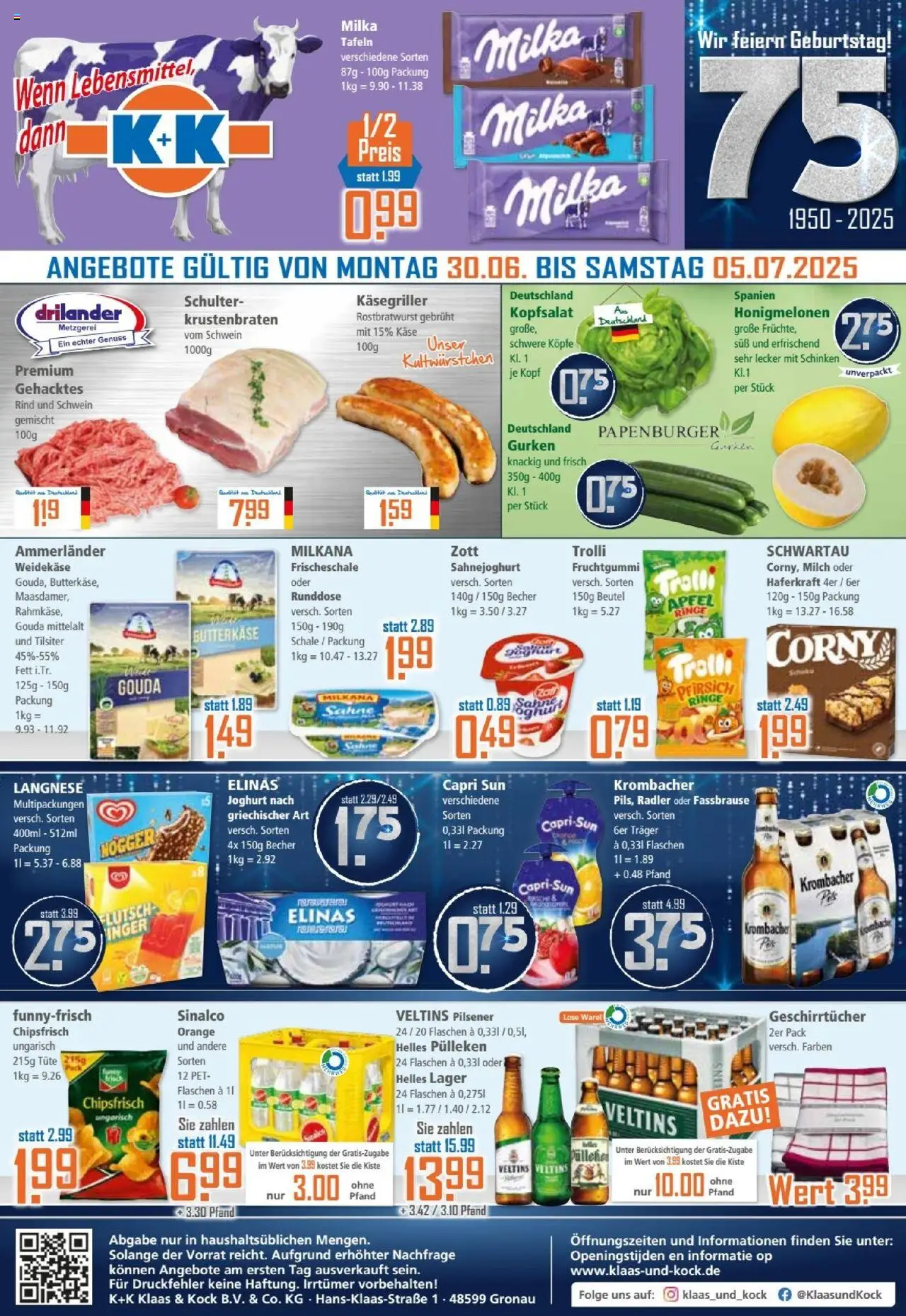 Klaas & Kock Prospekt - gültig ab dem 30.06.2025 | Seite: 1 | Produkte: Capri sun, Käse, Gouda, Milka