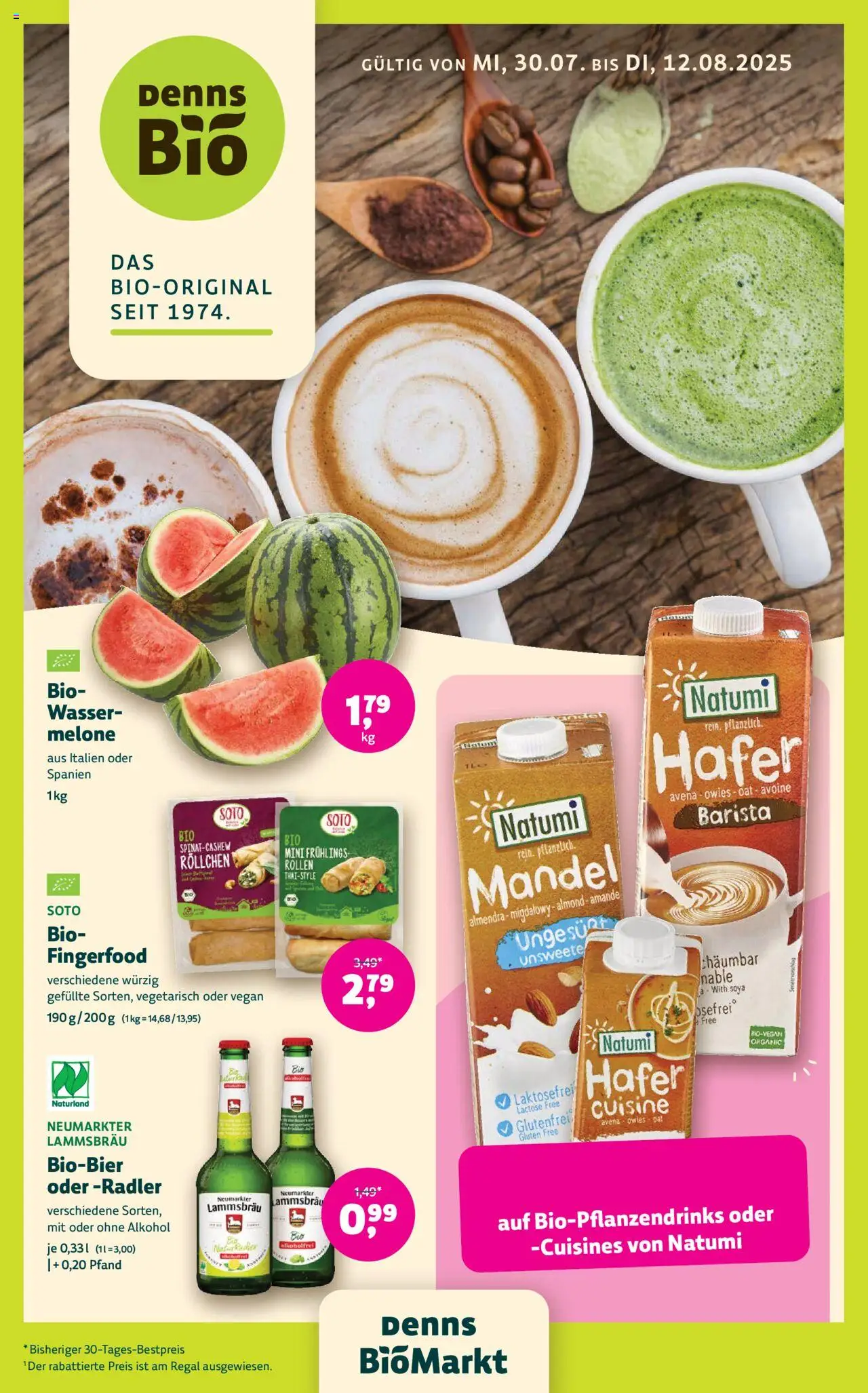 Denns BioMarkt Angebote gültig ab 30.07.2025 | Seite: 1 | Produkte: Wasser, Melone, Regal