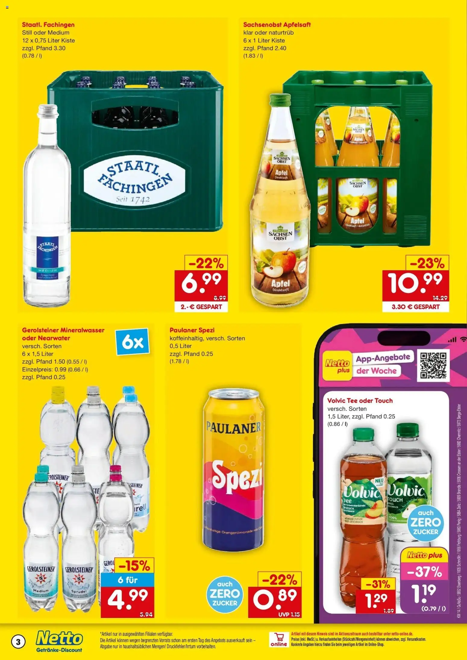 Netto Marken-Discount Prospekt Penig	 – gültig ab 30.03.2026 | Seite: 3 | Produkte: Paulaner spezi, Apfelsaft, Pfirsich, Gerolsteiner