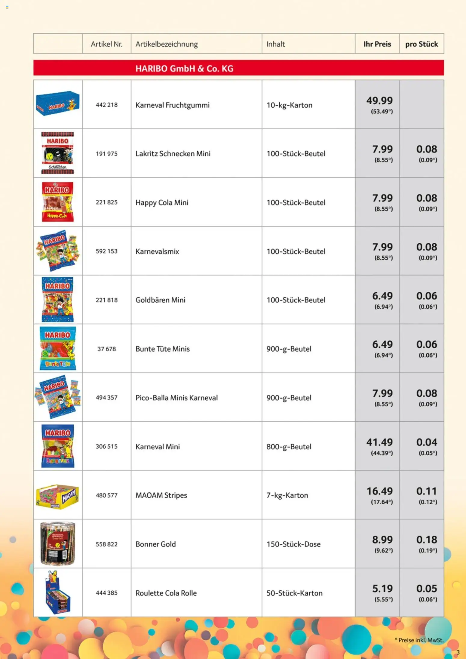 Selgros Karnevalssortiment – gültig ab 01.11.2025 | Seite: 3 | Produkte: Haribo, Cola