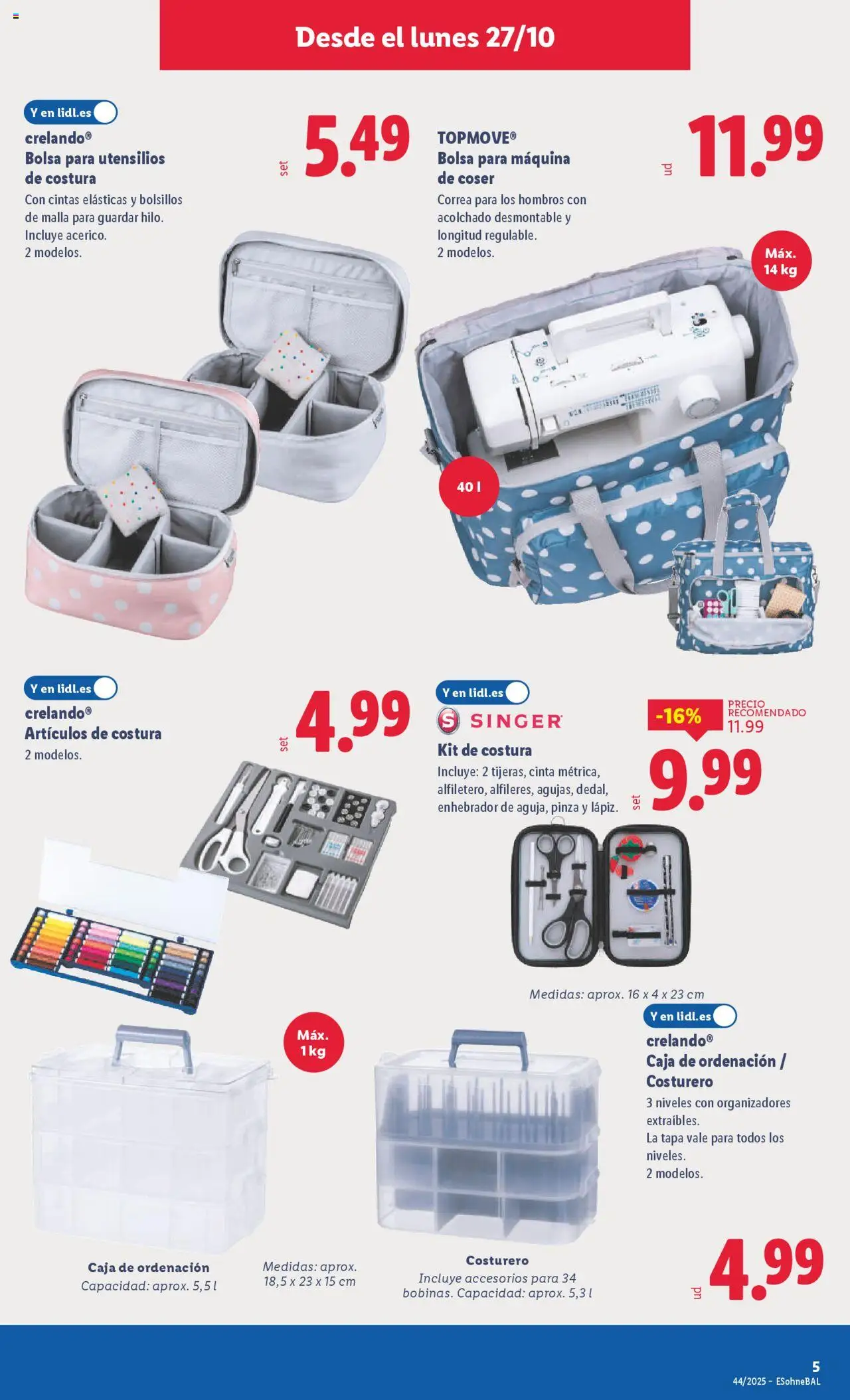 Lidl catálogo de bazar VAL │ válido desde el 27.10.2025 | Página: 9 | Productos: Bolsa, Máquina de coser, Caja