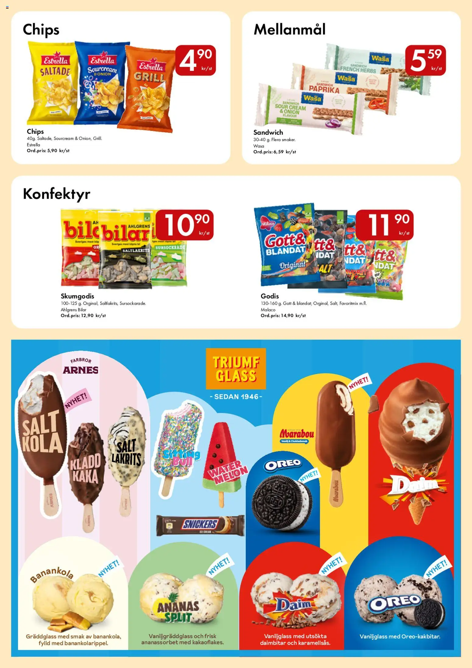 Hypermarkety reklamblad aktuell från 06.04.2026 | Sida: 11 | Produkter: Sandwich, Oreo, Ananas, Glass
