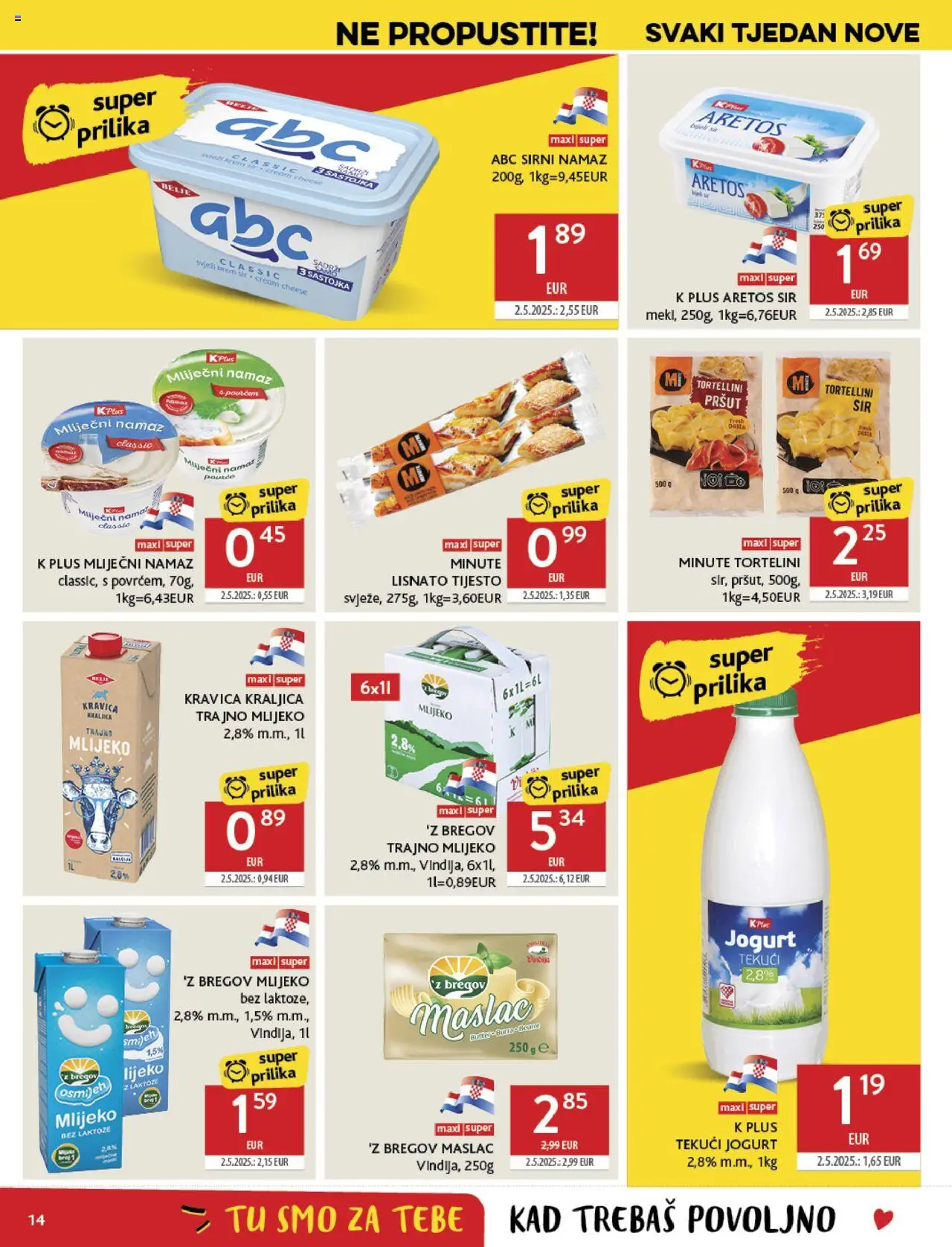 Konzum katalog | vrijedi od 20.08.2025 | Stranica: 14 | Proizvodi: Sir, Jogurt, Trajno mlijeko, Pasta