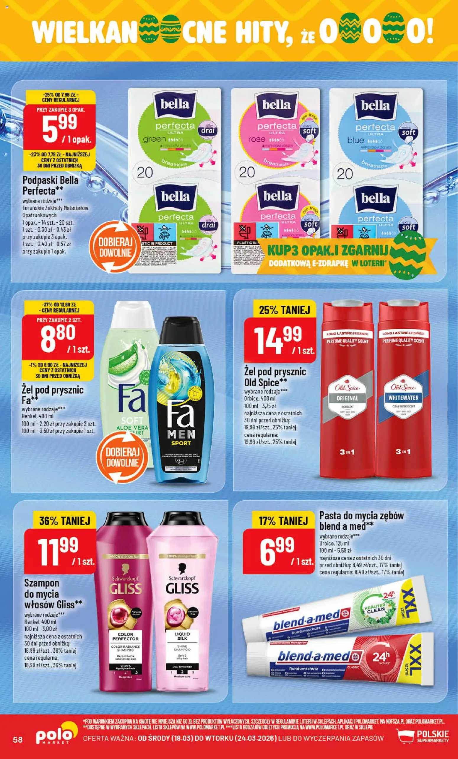 POLOmarket gazetka od 18.03.2026 | Strona: 58 | Produkty: Podpaski bella, Prysznic, Szampon, Old spice
